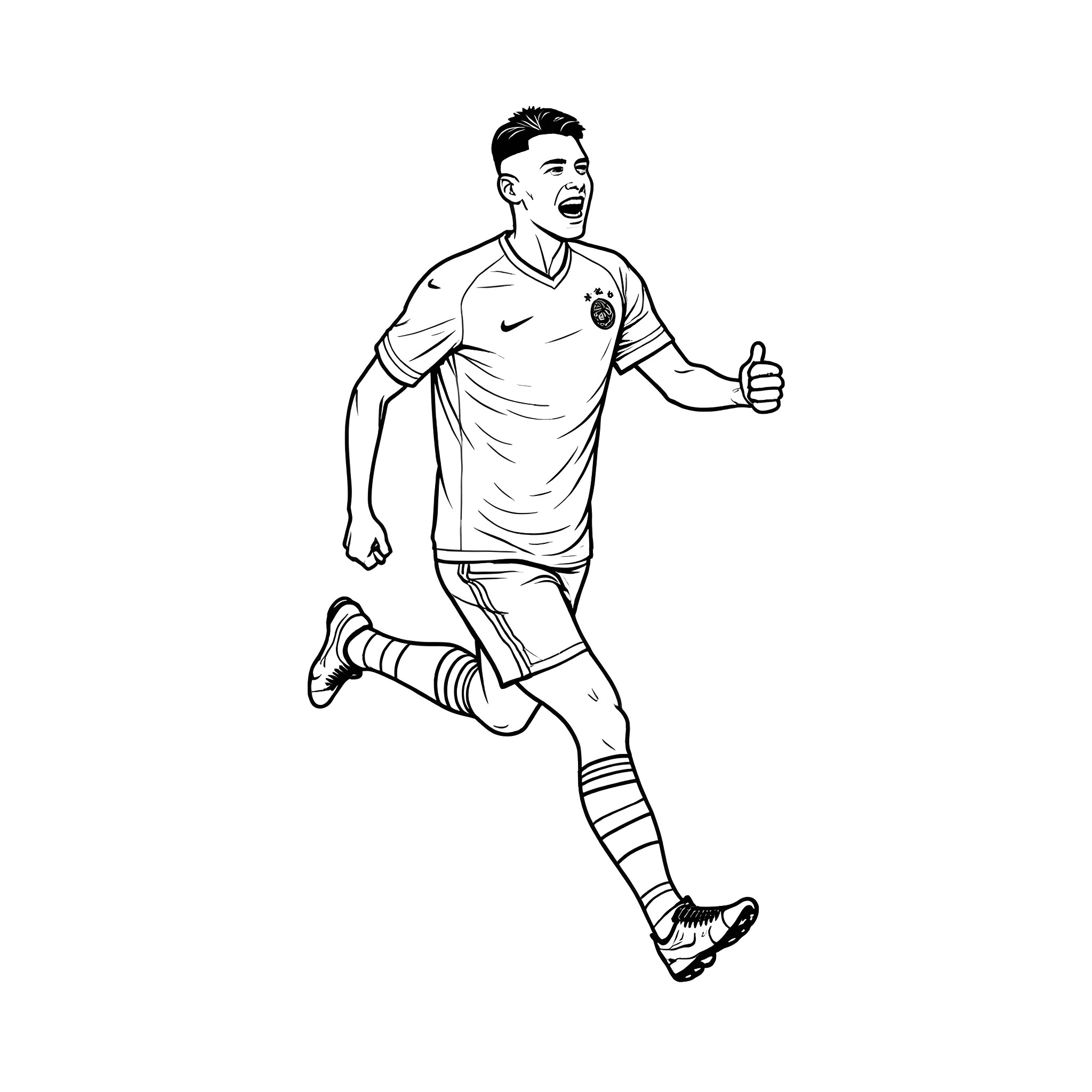 Haaland celebrating after scoring a goal Coloring Page (free black-and-white line drawing printable PDF for all, from beginners to advanced learners, including children, teens, adults, and seniors)