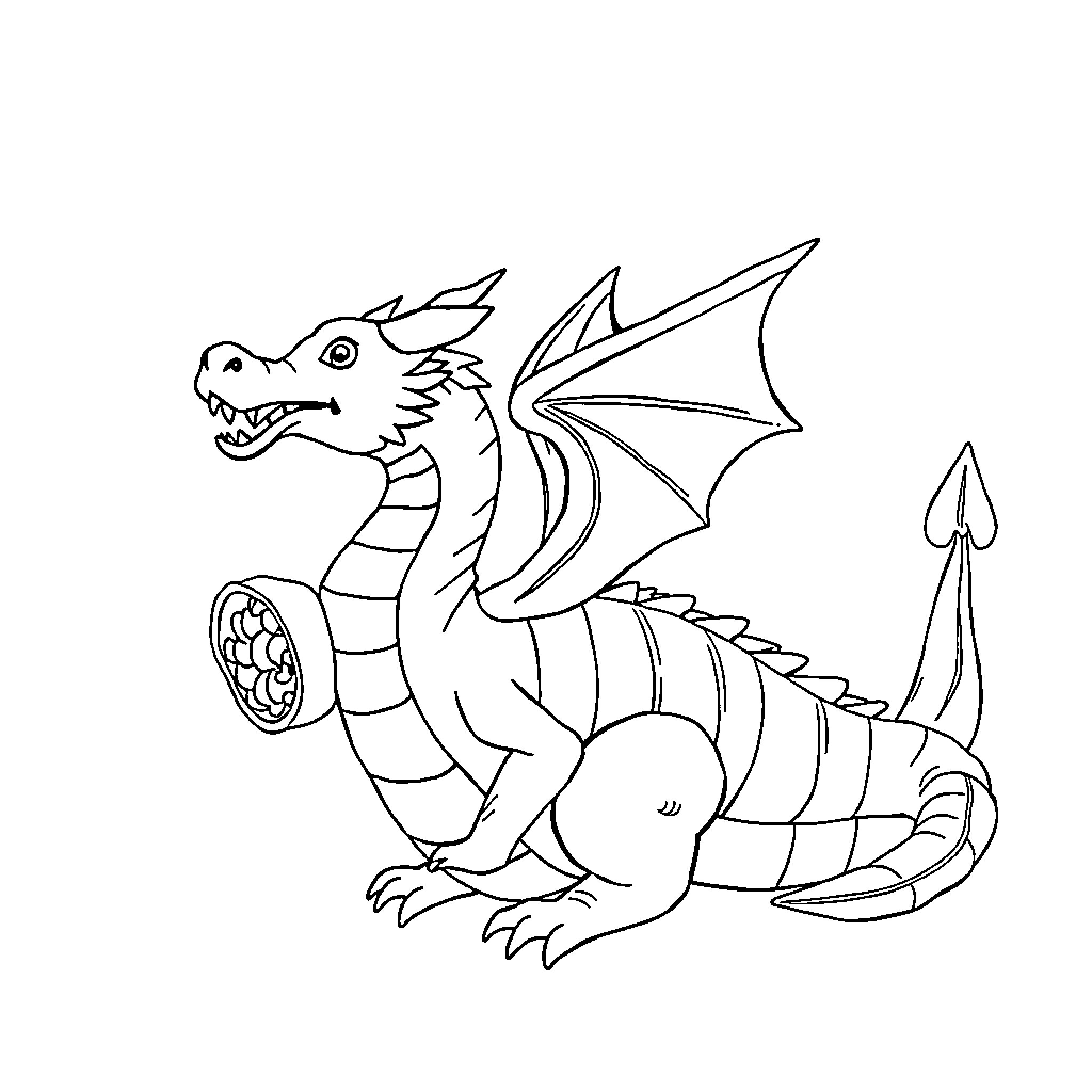 Dragon unleashing fiery breath Coloring Page (free black-and-white line drawing printable PDF for all, from beginners to advanced learners, including children, teens, adults, and seniors)
