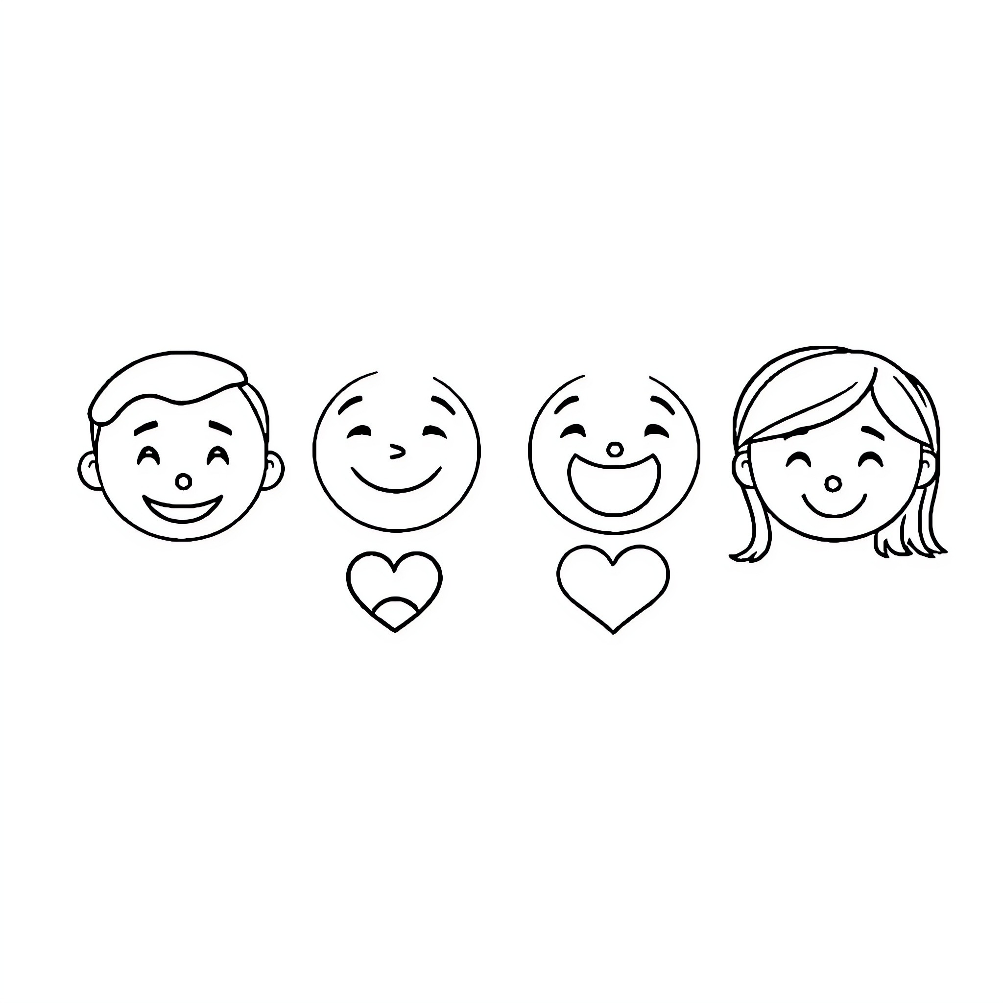 Feeling joyful expressions with hearts Coloring Page (free black-and-white line drawing printable PDF for all, from beginners to advanced learners, including children, teens, adults, and seniors)