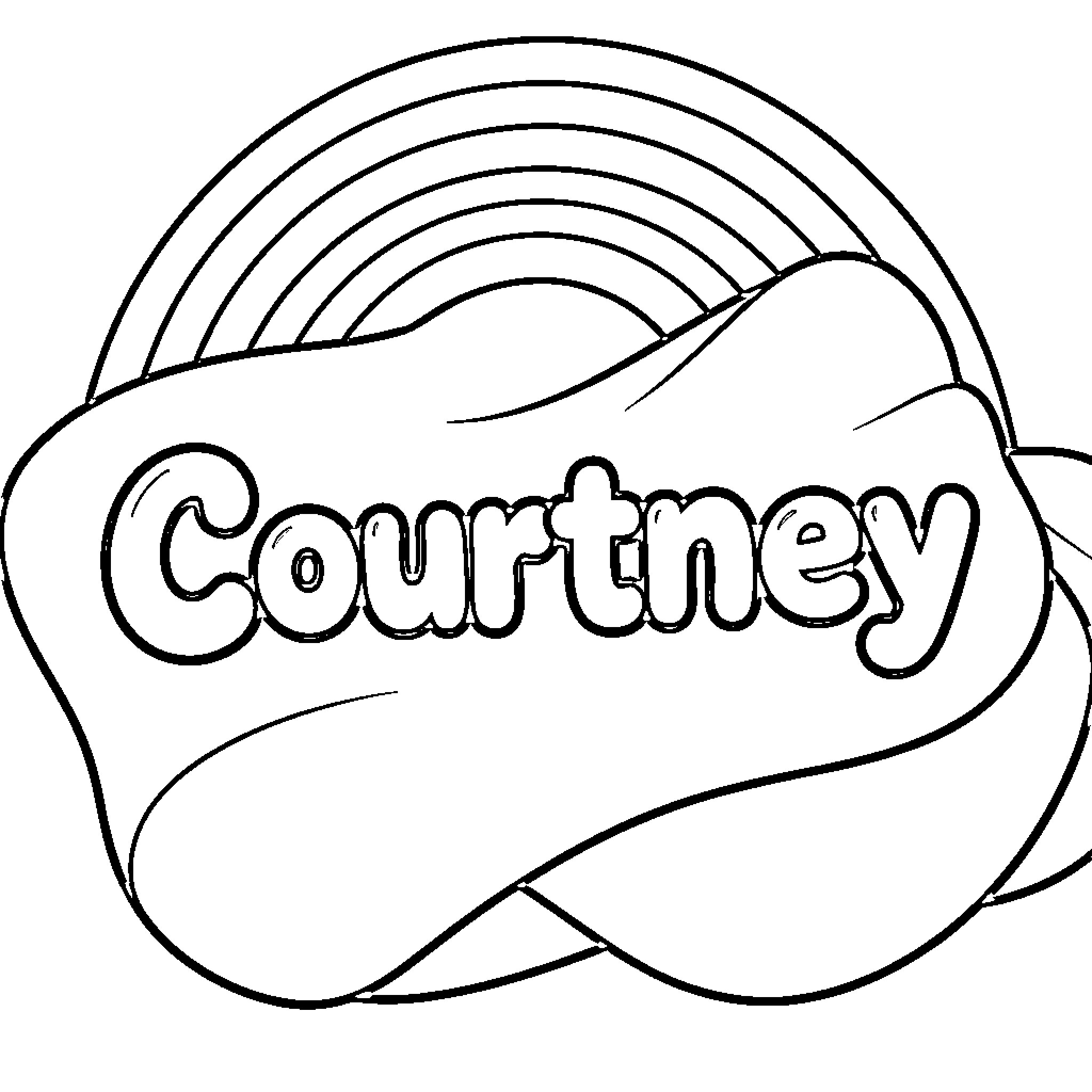 Courtney written inside a stylized cloud shape Coloring Page (free black-and-white line drawing printable PDF for all, from beginners to advanced learners, including children, teens, adults, and seniors)