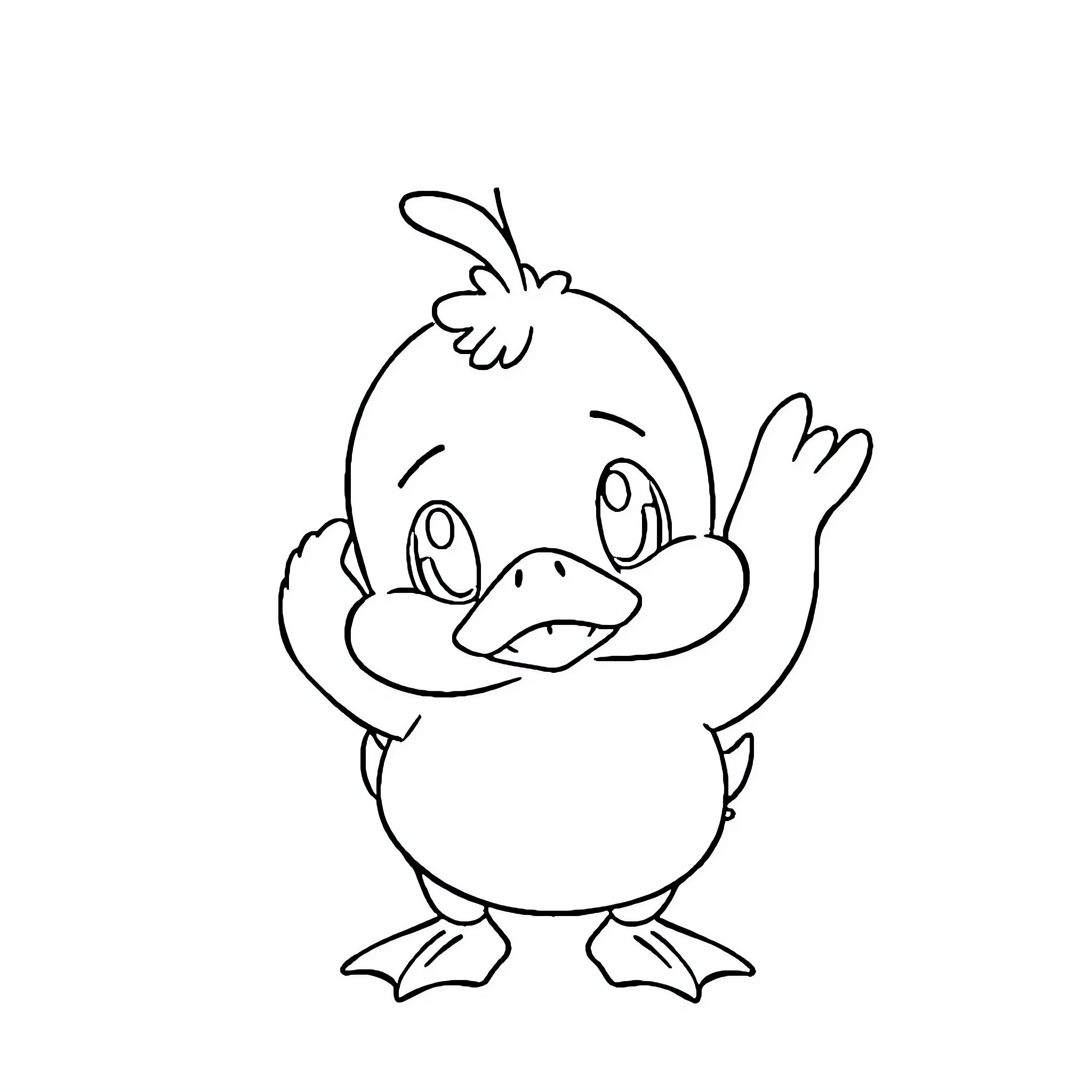 Psyduck making a surprised expression Coloring Page (free black-and-white line drawing printable PDF for all, from beginners to advanced learners, including children, teens, adults, and seniors)