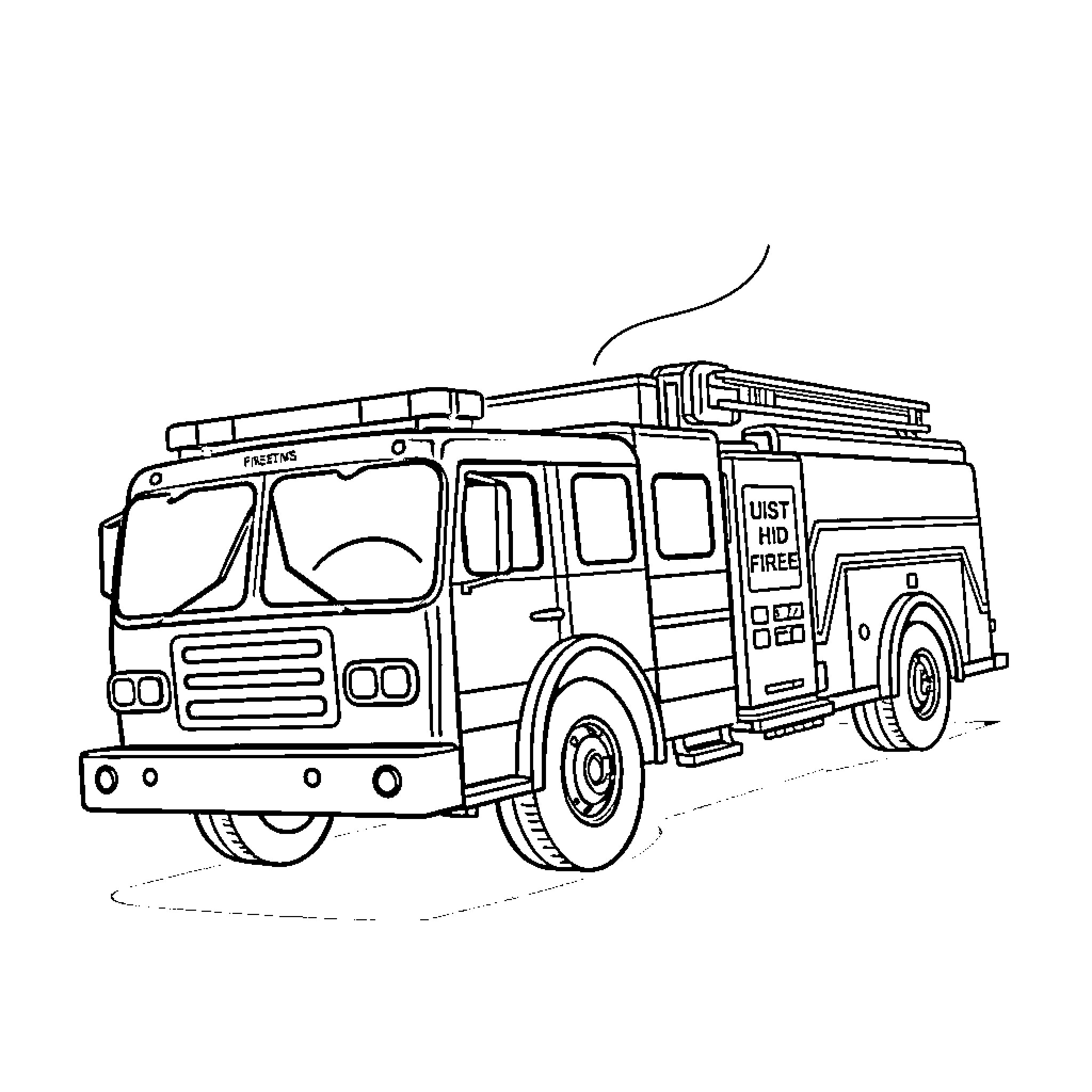 Firetruck rushing to emergency response Coloring Page (free black-and-white line drawing printable PDF for all, from beginners to advanced learners, including children, teens, adults, and seniors)