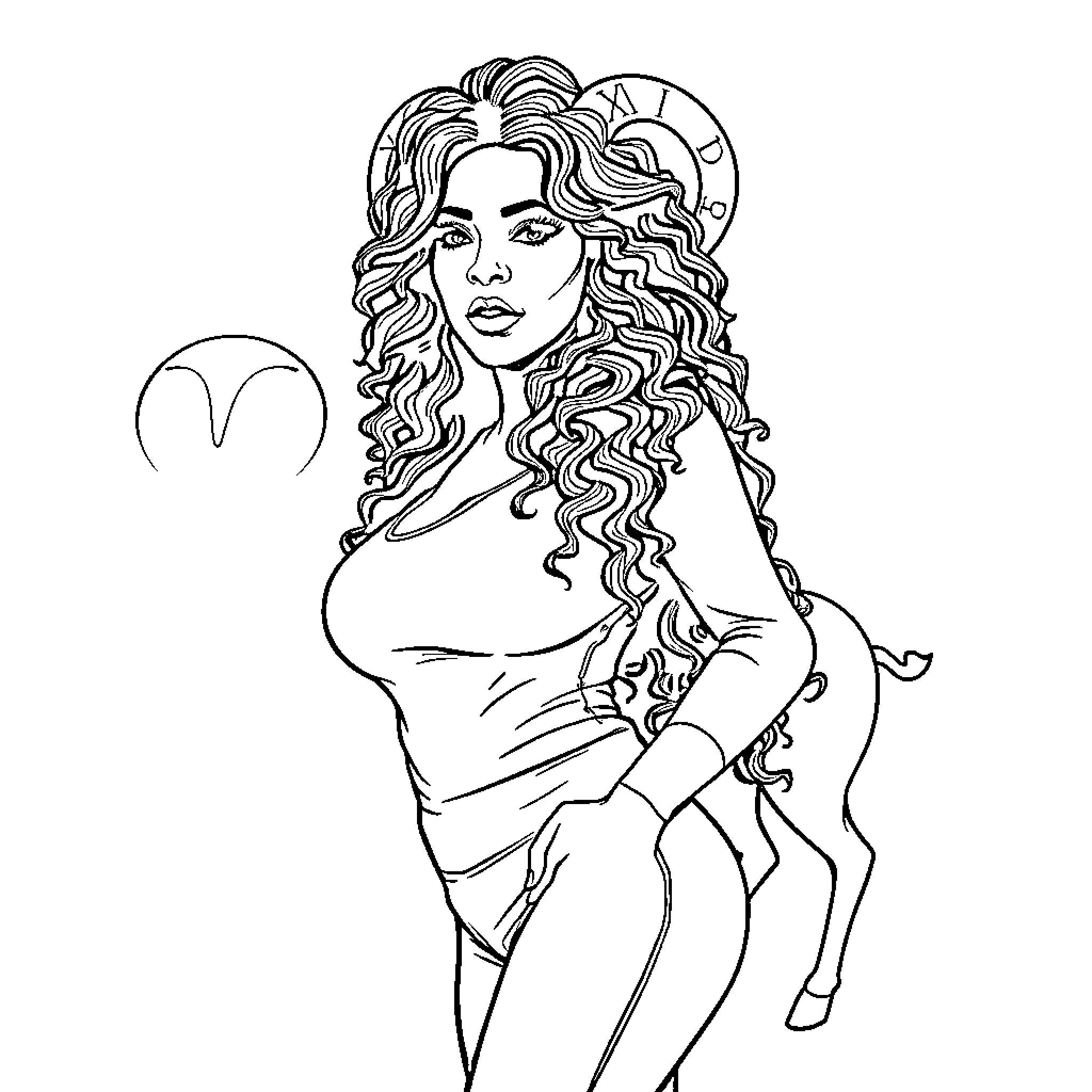 Janet Jackson's Captivating Ethereal Pose Coloring Page (free black-and-white line drawing printable PDF for all, from beginners to advanced learners, including children, teens, adults, and seniors)