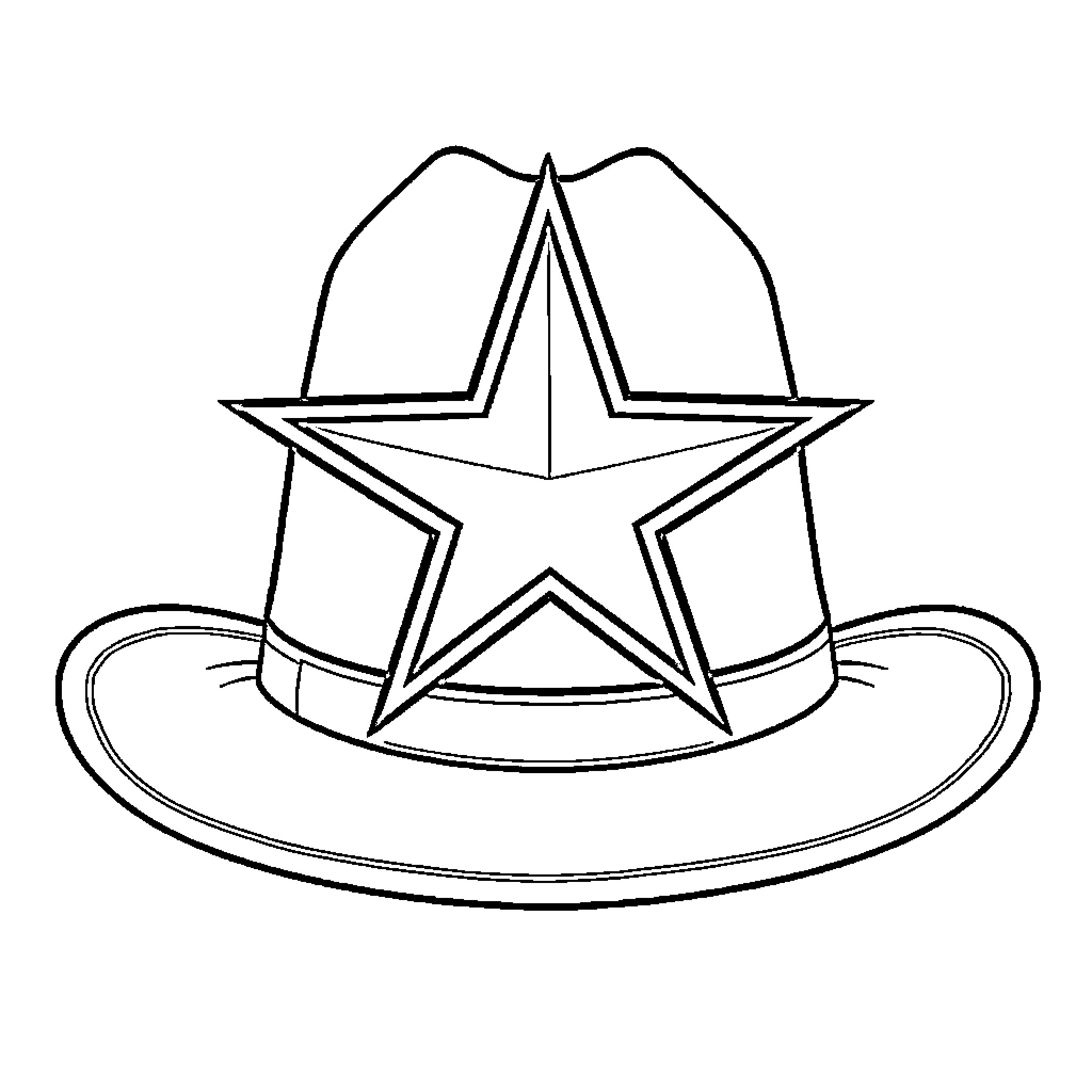 Cowboy Hat with Star Design Coloring Page (free black-and-white line drawing printable PDF for all, from beginners to advanced learners, including children, teens, adults, and seniors)