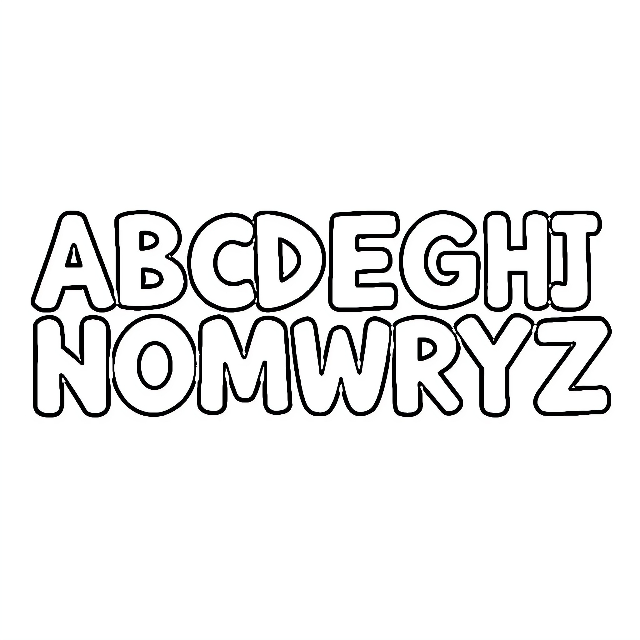 Alphabet Letters Arranged Playfully Coloring Page (free black-and-white line drawing printable PDF for all, from beginners to advanced learners, including children, teens, adults, and seniors)