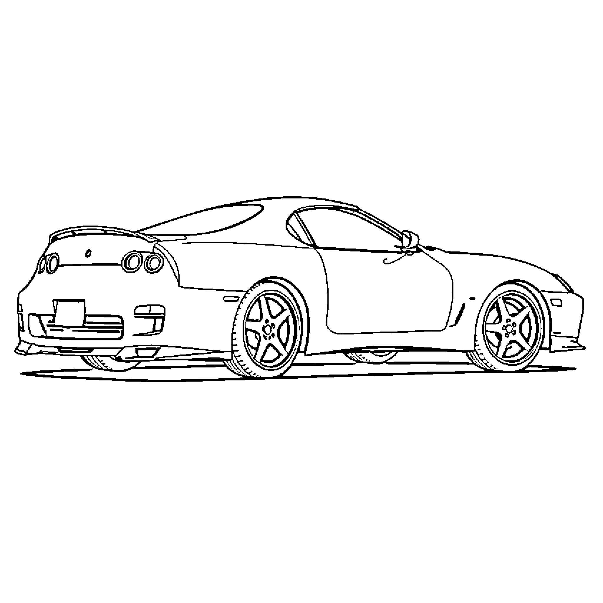 Supra supercar on the move Coloring Page (free black-and-white line drawing printable PDF for all, from beginners to advanced learners, including children, teens, adults, and seniors)