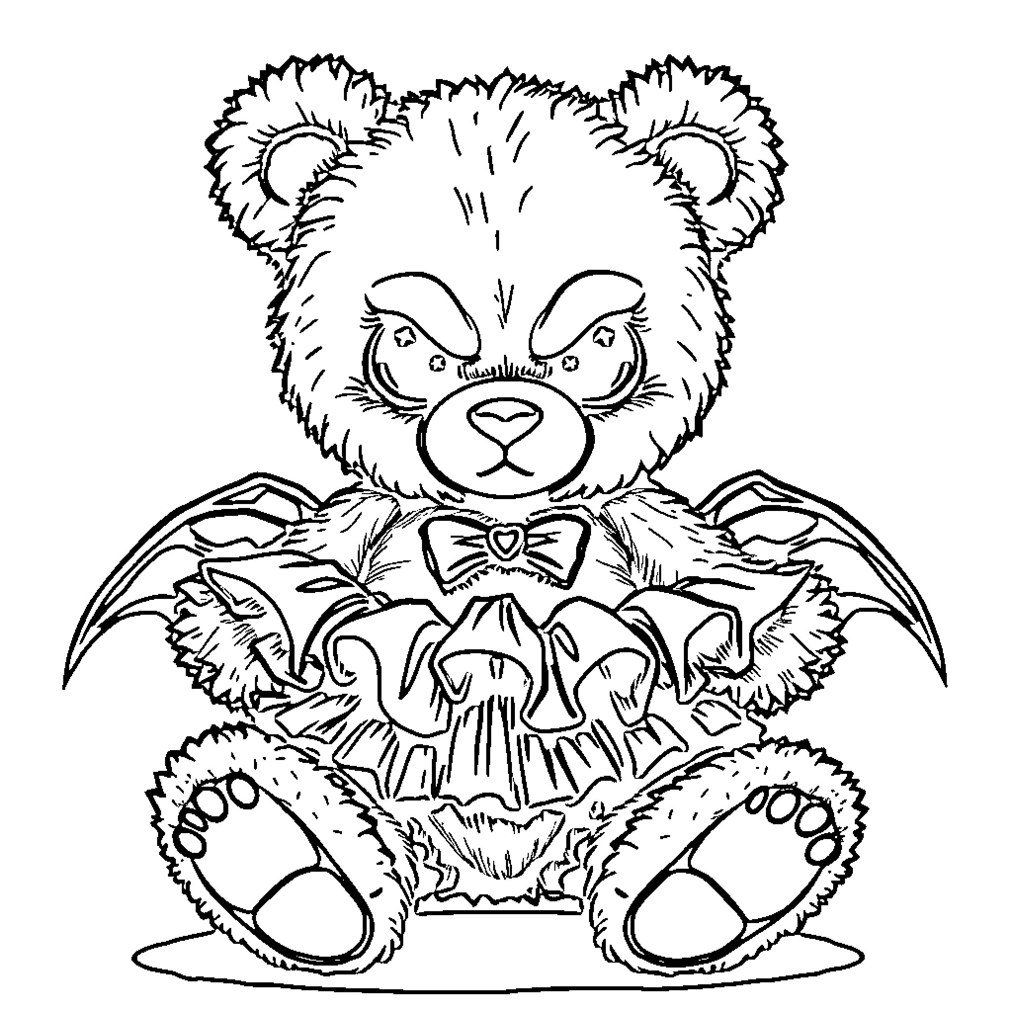 Teddy Bear wearing a spooky costume Coloring Page (free black-and-white line drawing printable PDF for all, from beginners to advanced learners, including children, teens, adults, and seniors)