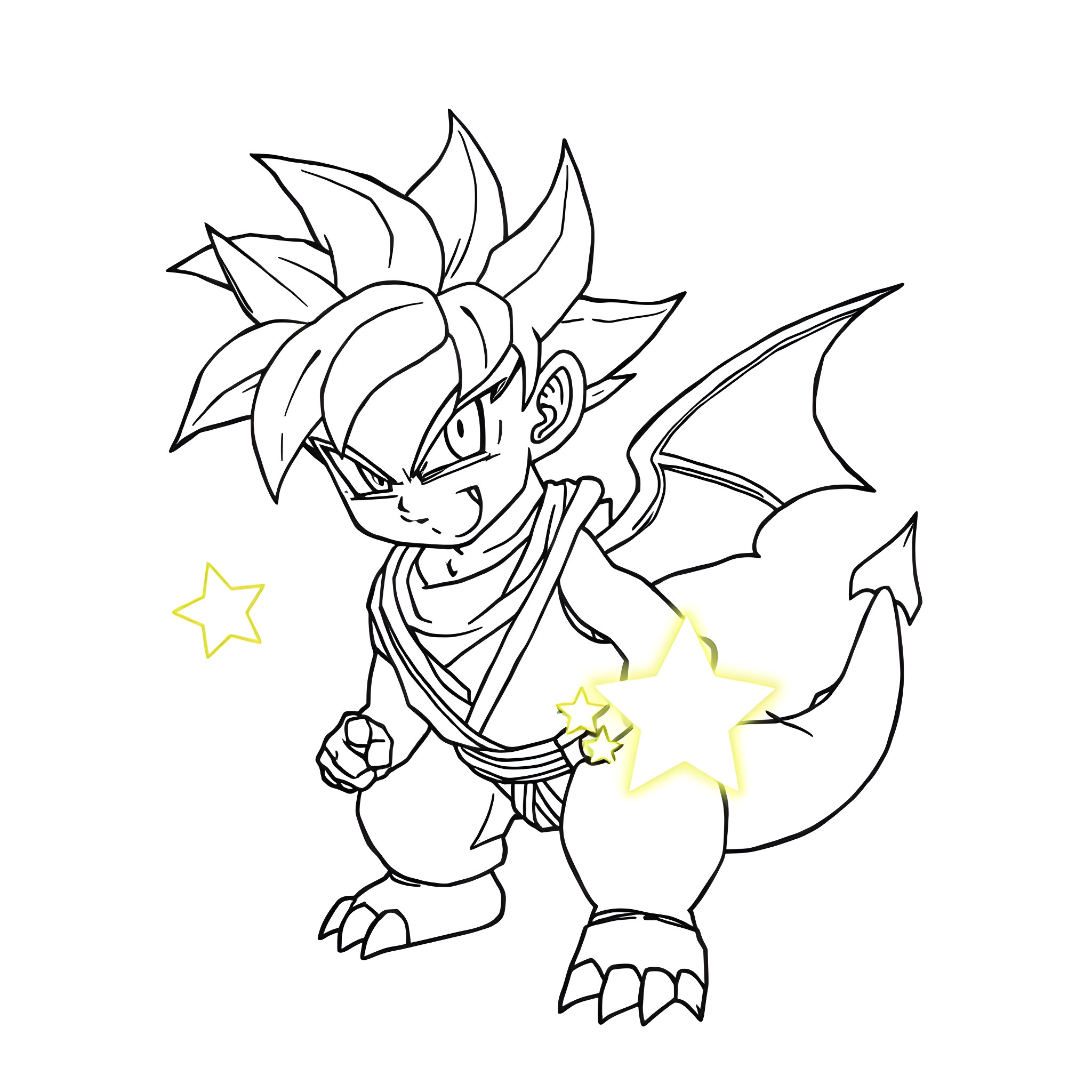 Dragonball character in action pose with energy aura Coloring Page (free black-and-white line drawing printable PDF for all, from beginners to advanced learners, including children, teens, adults, and seniors)