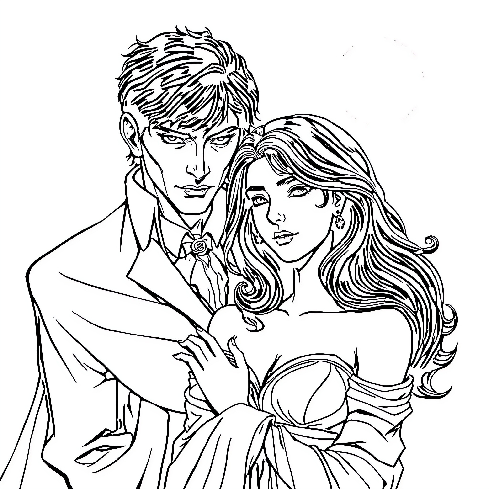 Giraffe couple in elegant attire Coloring Page (free black-and-white line drawing printable PDF for all, from beginners to advanced learners, including children, teens, adults, and seniors)