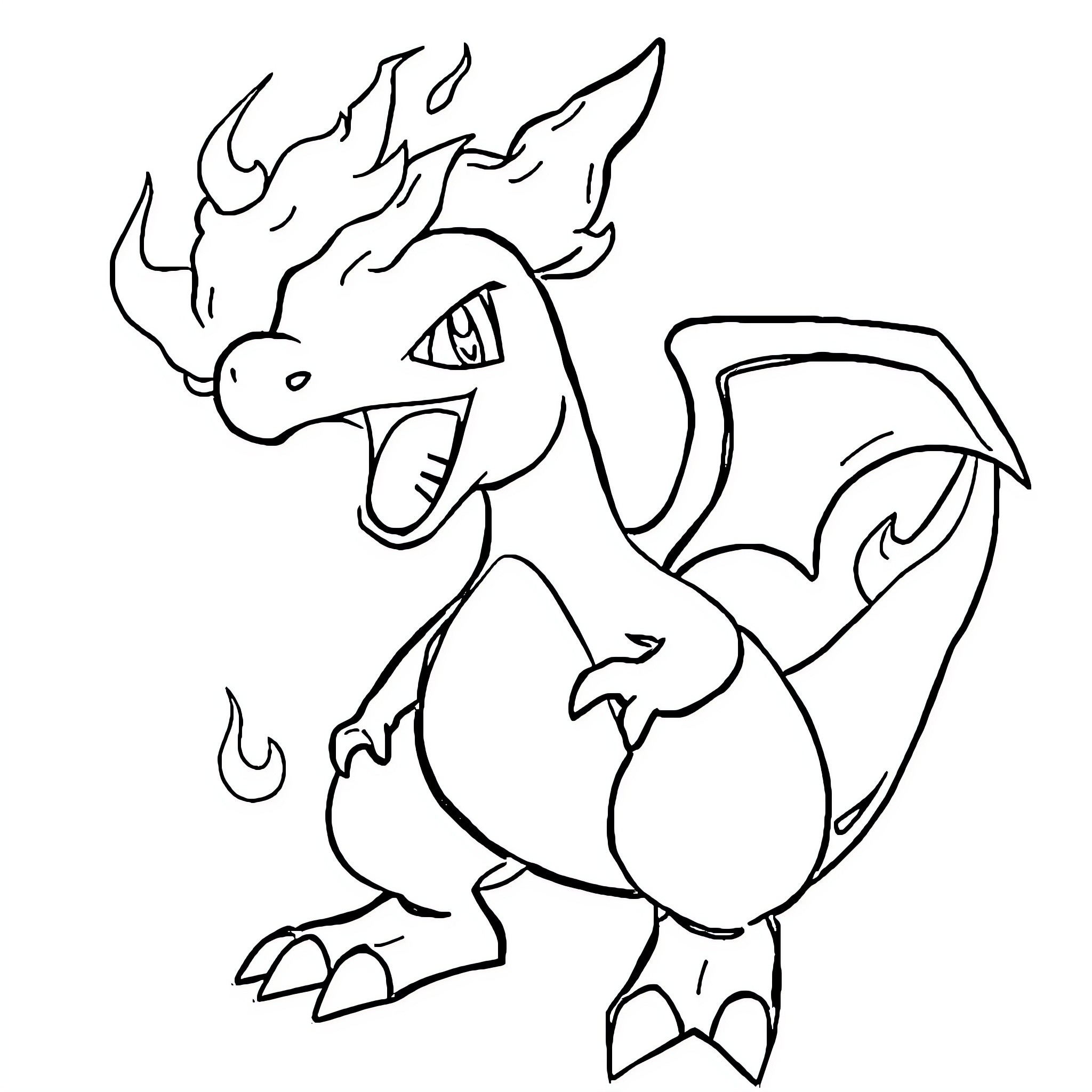 Charicard dragon in fierce pose Coloring Page (free black-and-white line drawing printable PDF for all, from beginners to advanced learners, including children, teens, adults, and seniors)