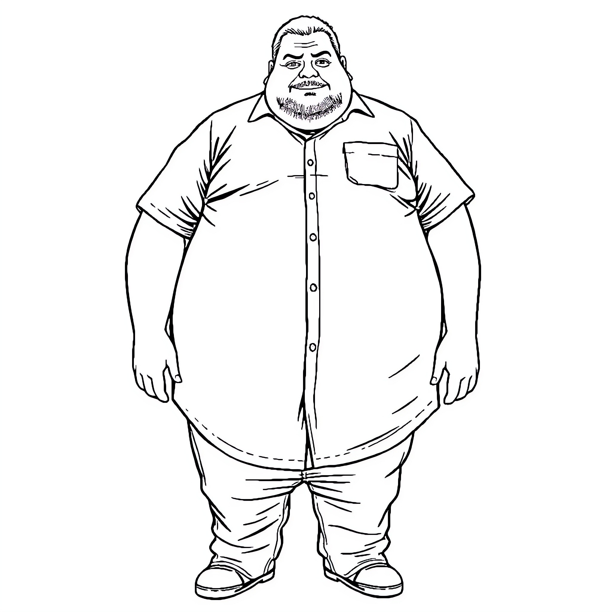 Man in casual clothing standing with a serious expression Coloring Page (free black-and-white line drawing printable PDF for all, from beginners to advanced learners, including children, teens, adults, and seniors)