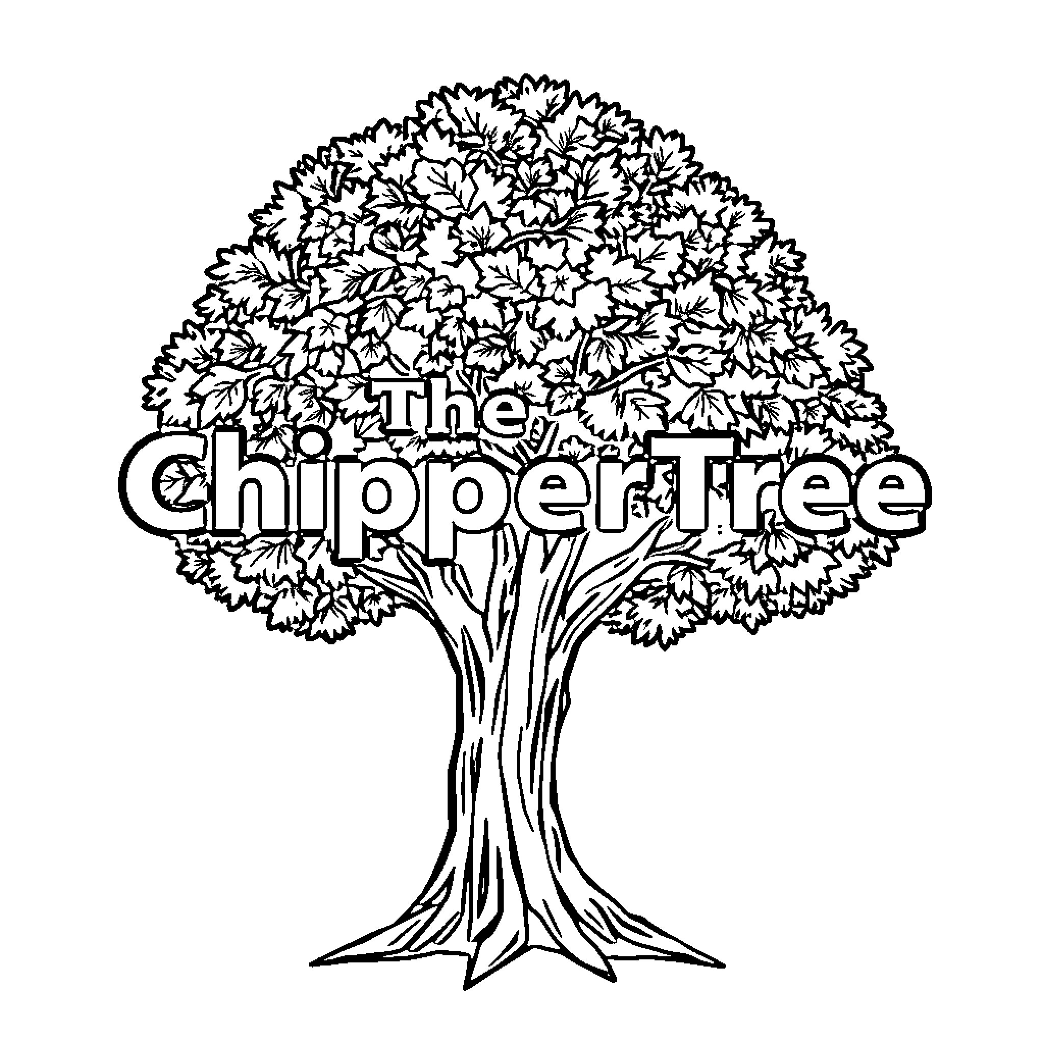 ChipperTree full of lush leaves Coloring Page (free black-and-white line drawing printable PDF for all, from beginners to advanced learners, including children, teens, adults, and seniors)