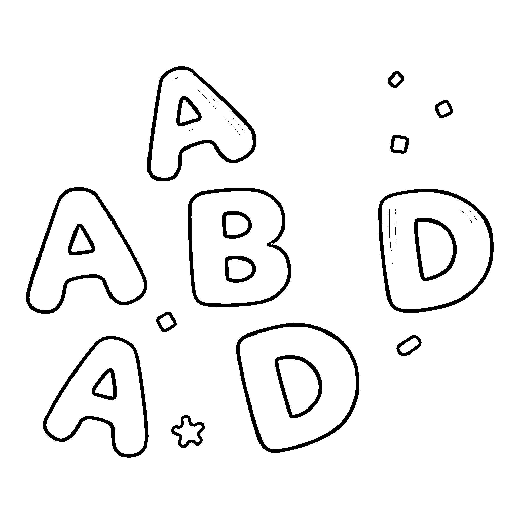 Letter shapes and bubbles Coloring Page (free black-and-white line drawing printable PDF for all, from beginners to advanced learners, including children, teens, adults, and seniors)