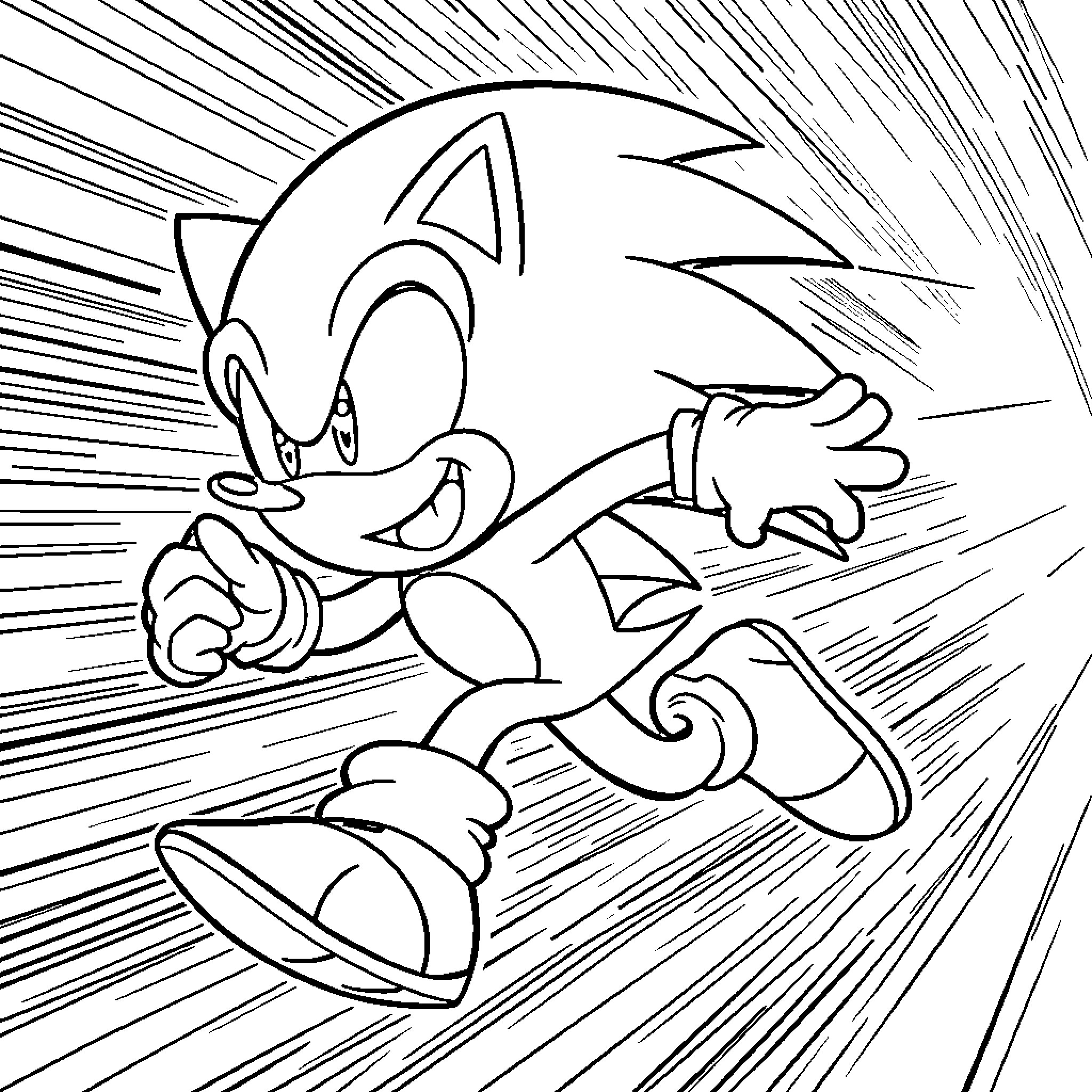 Sonic racing at high speed Coloring Page (free black-and-white line drawing printable PDF for all, from beginners to advanced learners, including children, teens, adults, and seniors)
