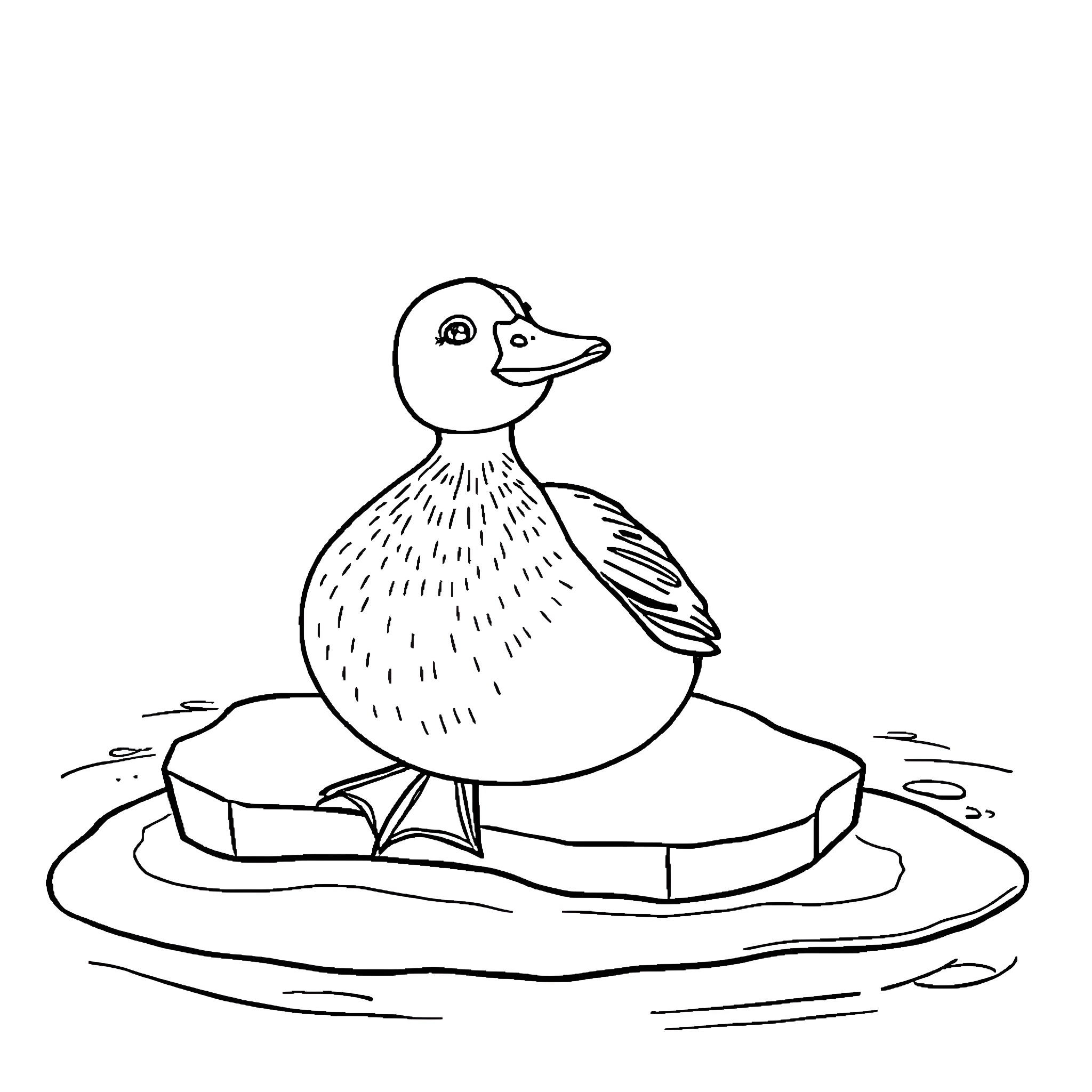 Duck enjoying a day on the pond Coloring Page (free black-and-white line drawing printable PDF for all, from beginners to advanced learners, including children, teens, adults, and seniors)