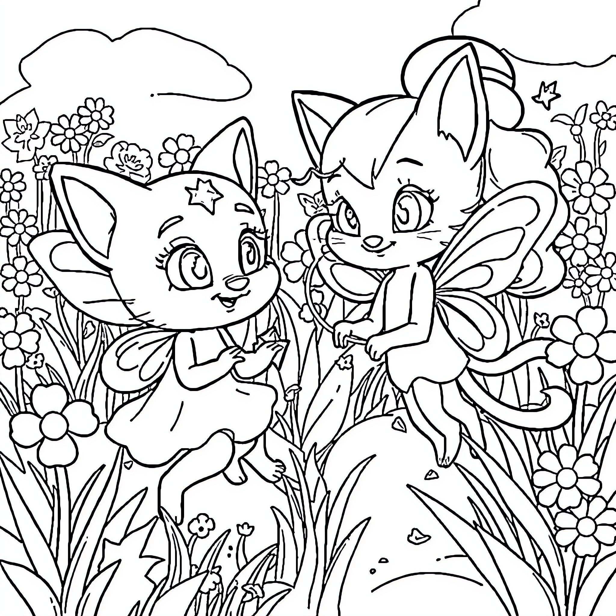 Bluey's Enchanted Garden Adventure Coloring Page (free black-and-white line drawing printable PDF for all, from beginners to advanced learners, including children, teens, adults, and seniors)