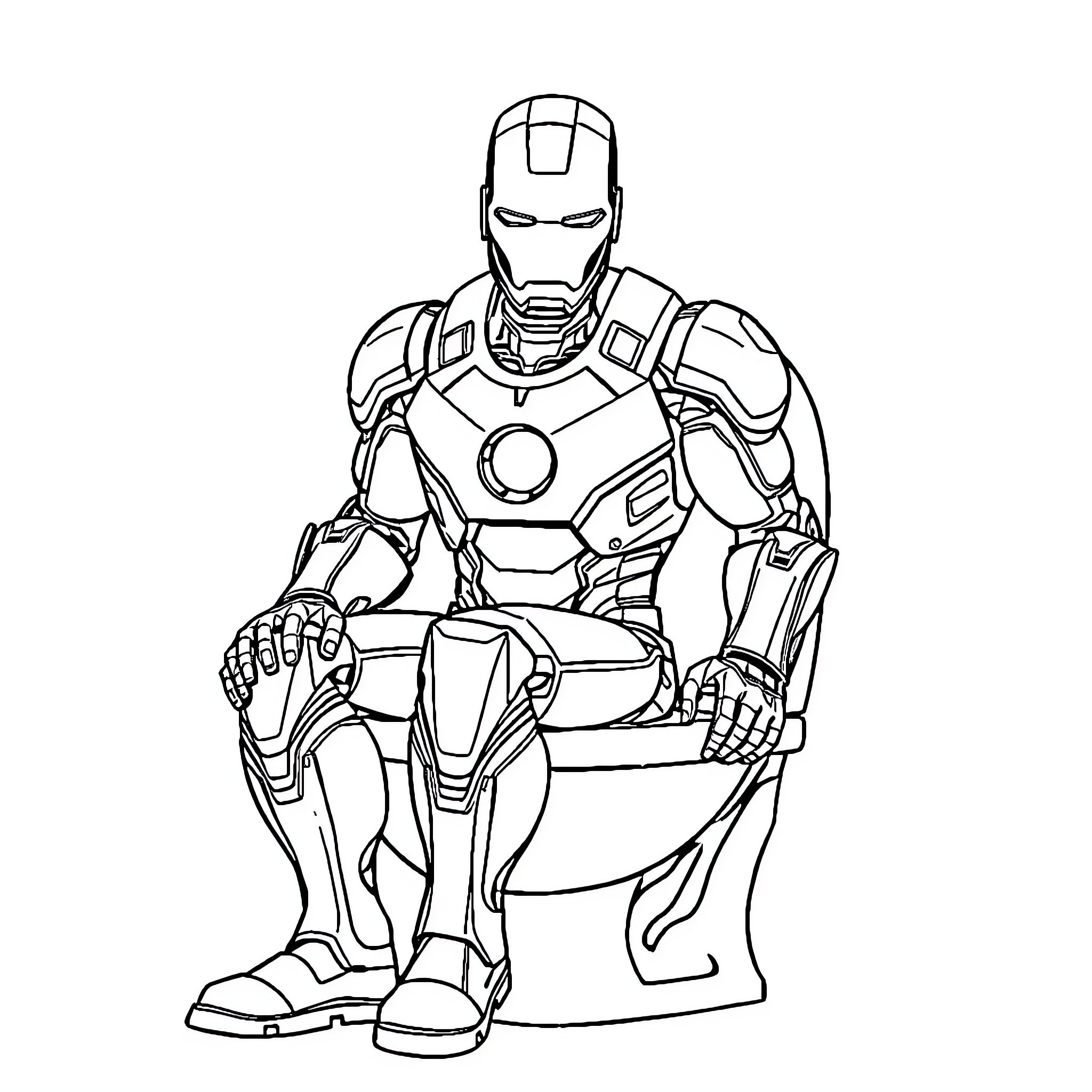Ironman in heroic pose with advanced suit Coloring Page (free black-and-white line drawing printable PDF for all, from beginners to advanced learners, including children, teens, adults, and seniors)