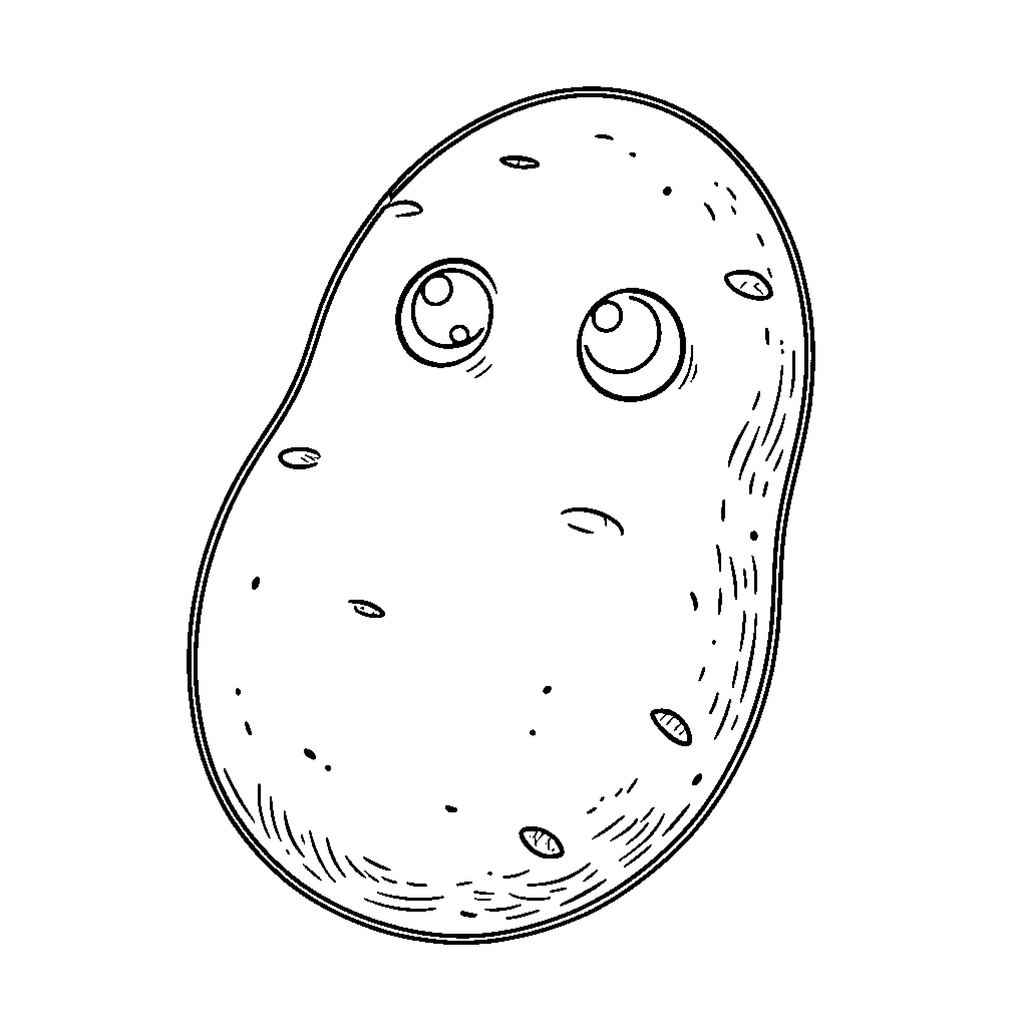 Potato with Cute Expressions Coloring Page (free black-and-white line drawing printable PDF for all, from beginners to advanced learners, including children, teens, adults, and seniors)