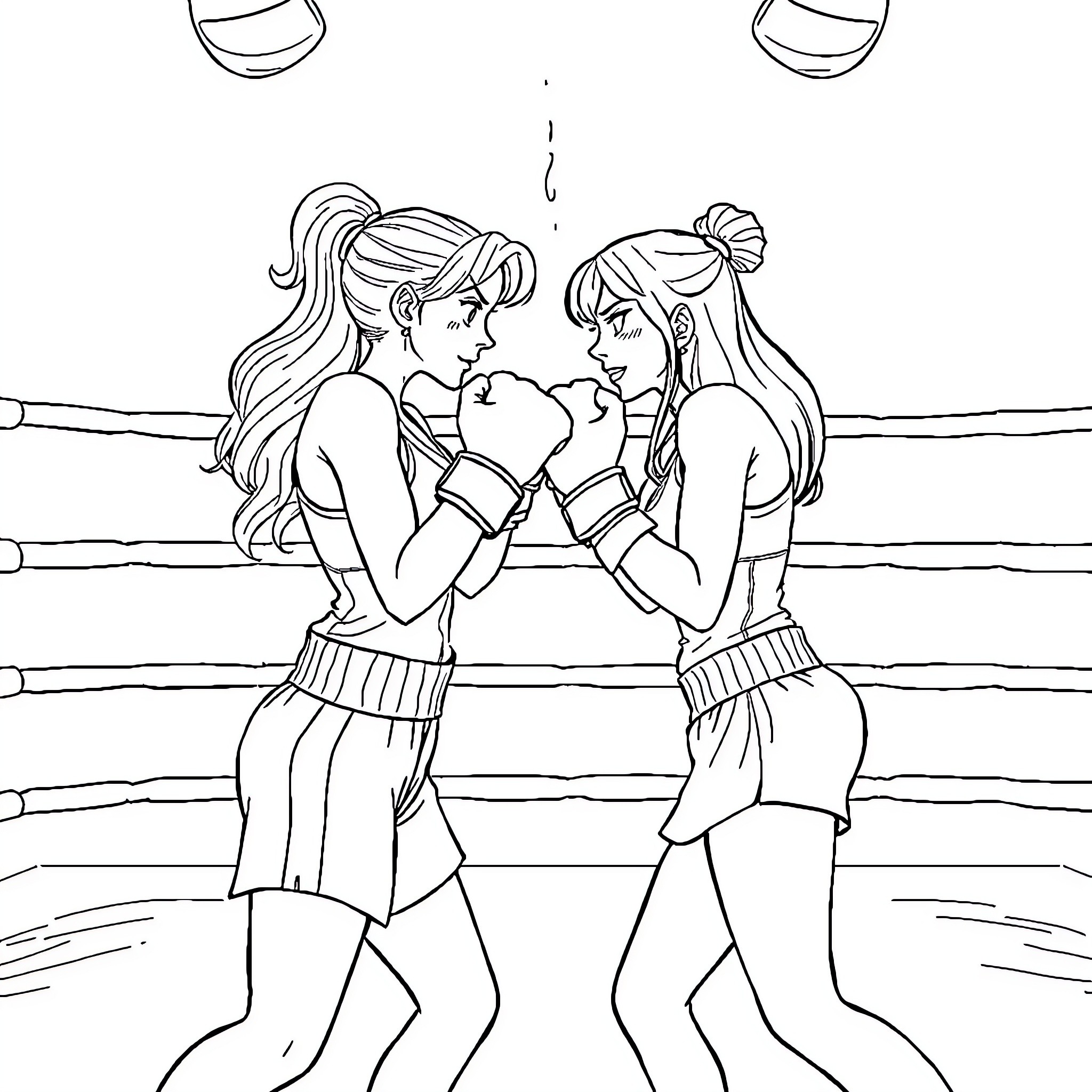 Lumine's Boxing Match with a Friend Coloring Page (free black-and-white line drawing printable PDF for all, from beginners to advanced learners, including children, teens, adults, and seniors)