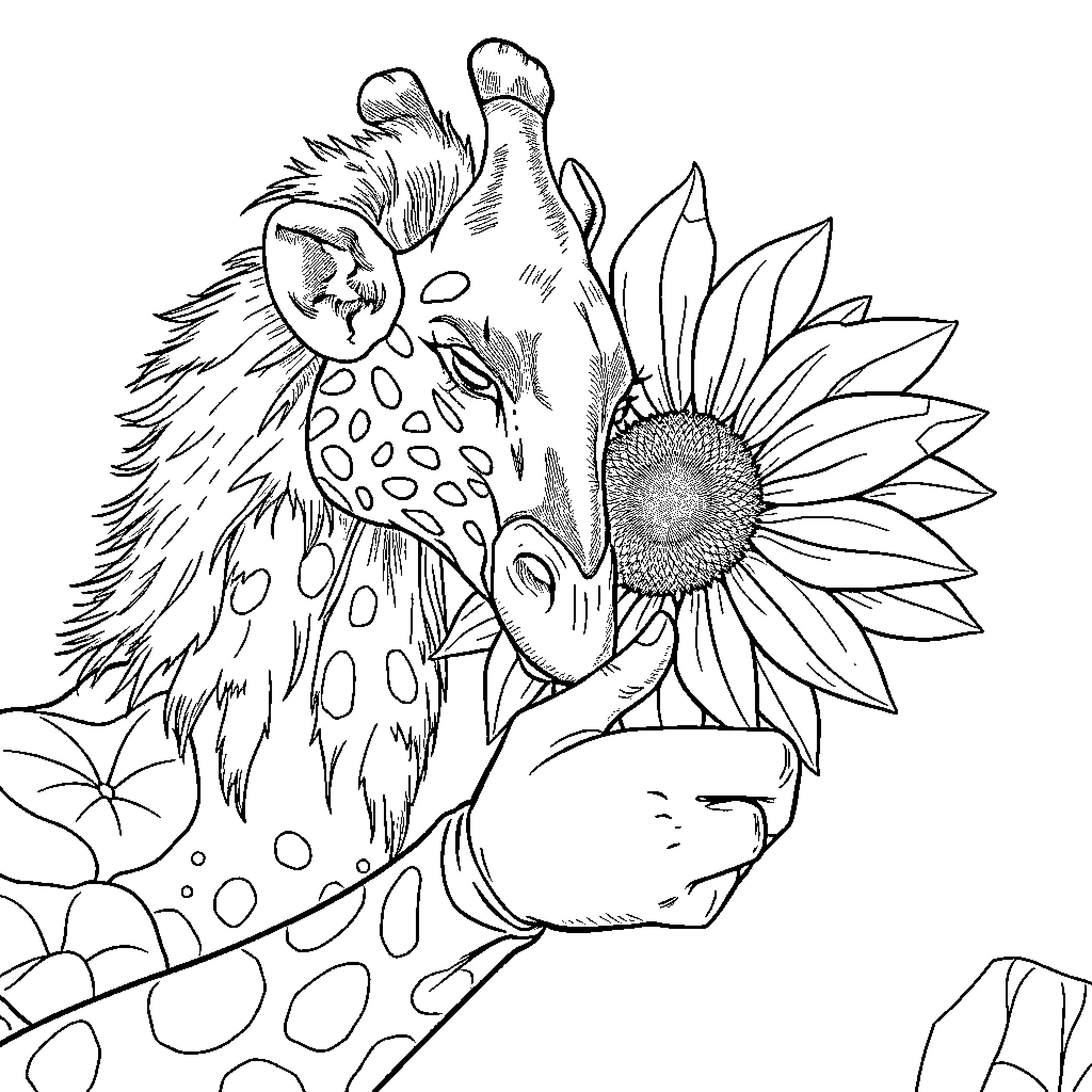 Depredador exploring flowery nature Coloring Page (free black-and-white line drawing printable PDF for all, from beginners to advanced learners, including children, teens, adults, and seniors)