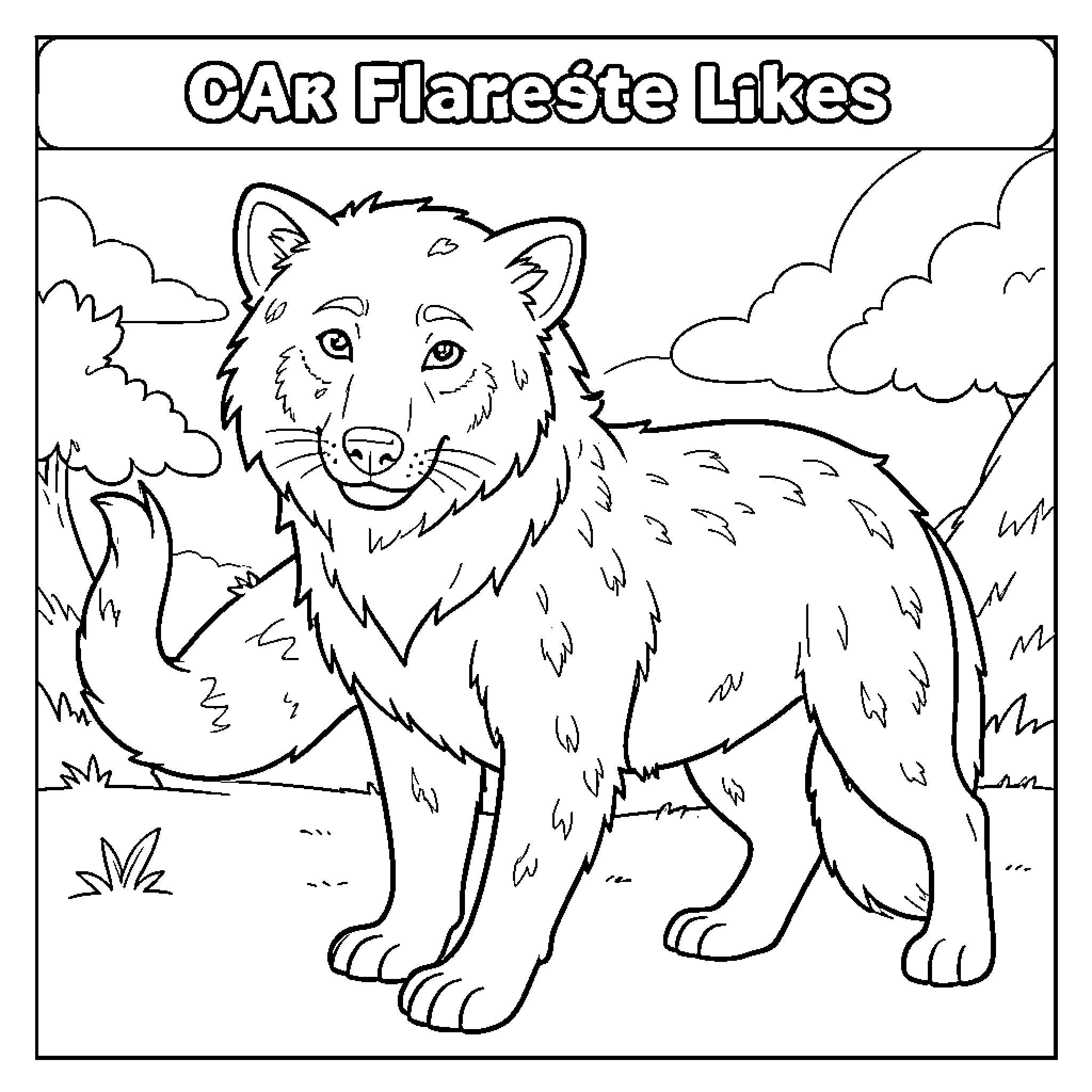 Therianthropy depiction of a wolf standing in nature Coloring Page (free black-and-white line drawing printable PDF for all, from beginners to advanced learners, including children, teens, adults, and seniors)