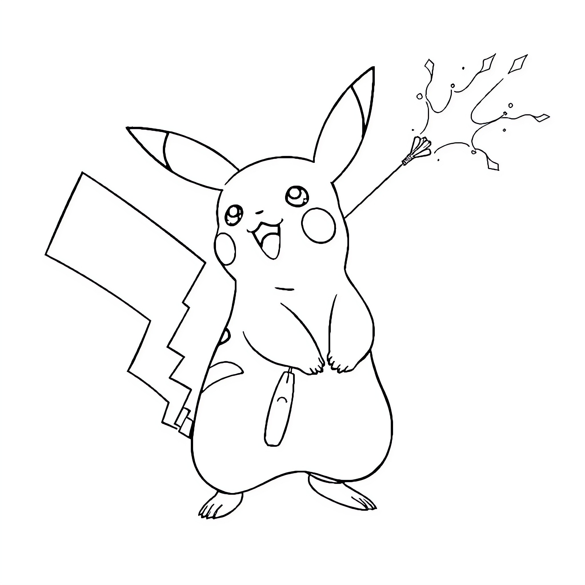 Pikachu happily using electric attack Coloring Page (free black-and-white line drawing printable PDF for all, from beginners to advanced learners, including children, teens, adults, and seniors)