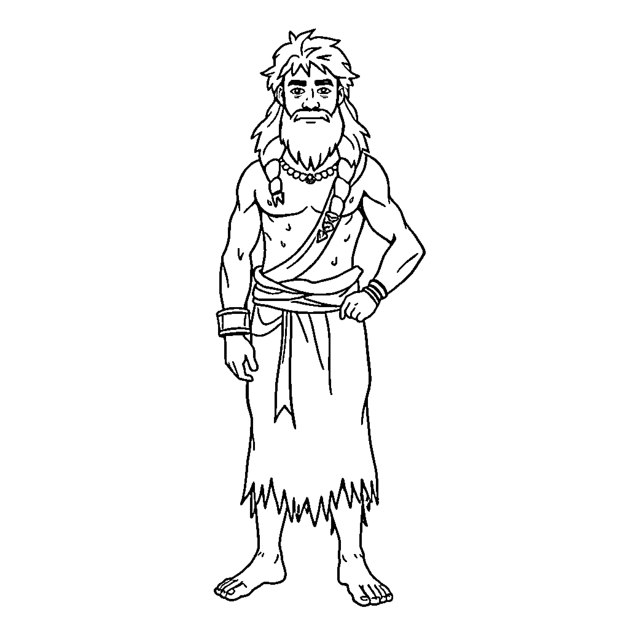 Adam, the tribal warrior in action Coloring Page (free black-and-white line drawing printable PDF for all, from beginners to advanced learners, including children, teens, adults, and seniors)
