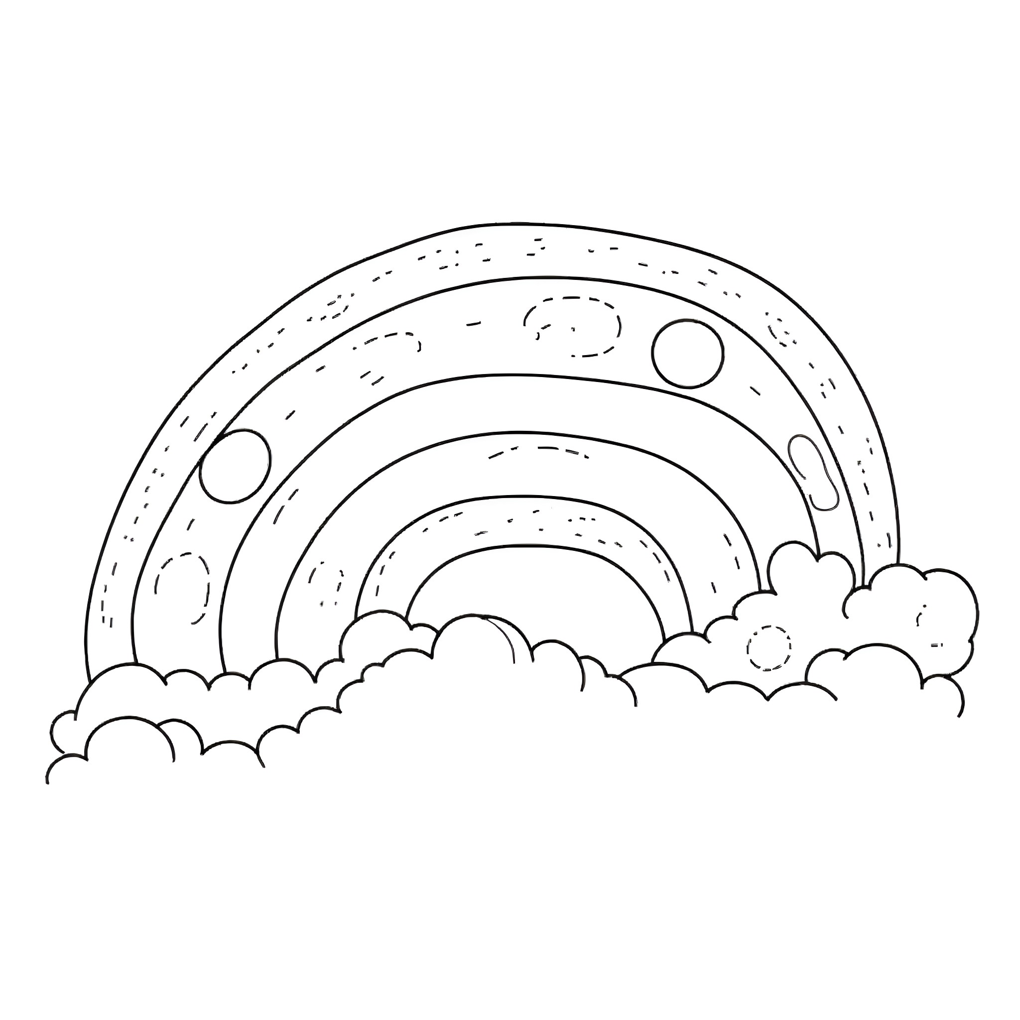 Paint Palette of Celestial Clouds and Moons Coloring Page (free black-and-white line drawing printable PDF for all, from beginners to advanced learners, including children, teens, adults, and seniors)