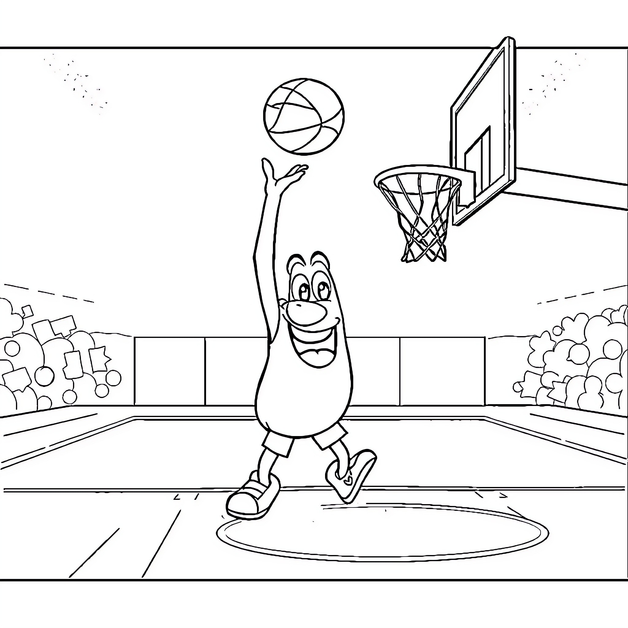 Mater playing basketball on the court Coloring Page (free black-and-white line drawing printable PDF for all, from beginners to advanced learners, including children, teens, adults, and seniors)