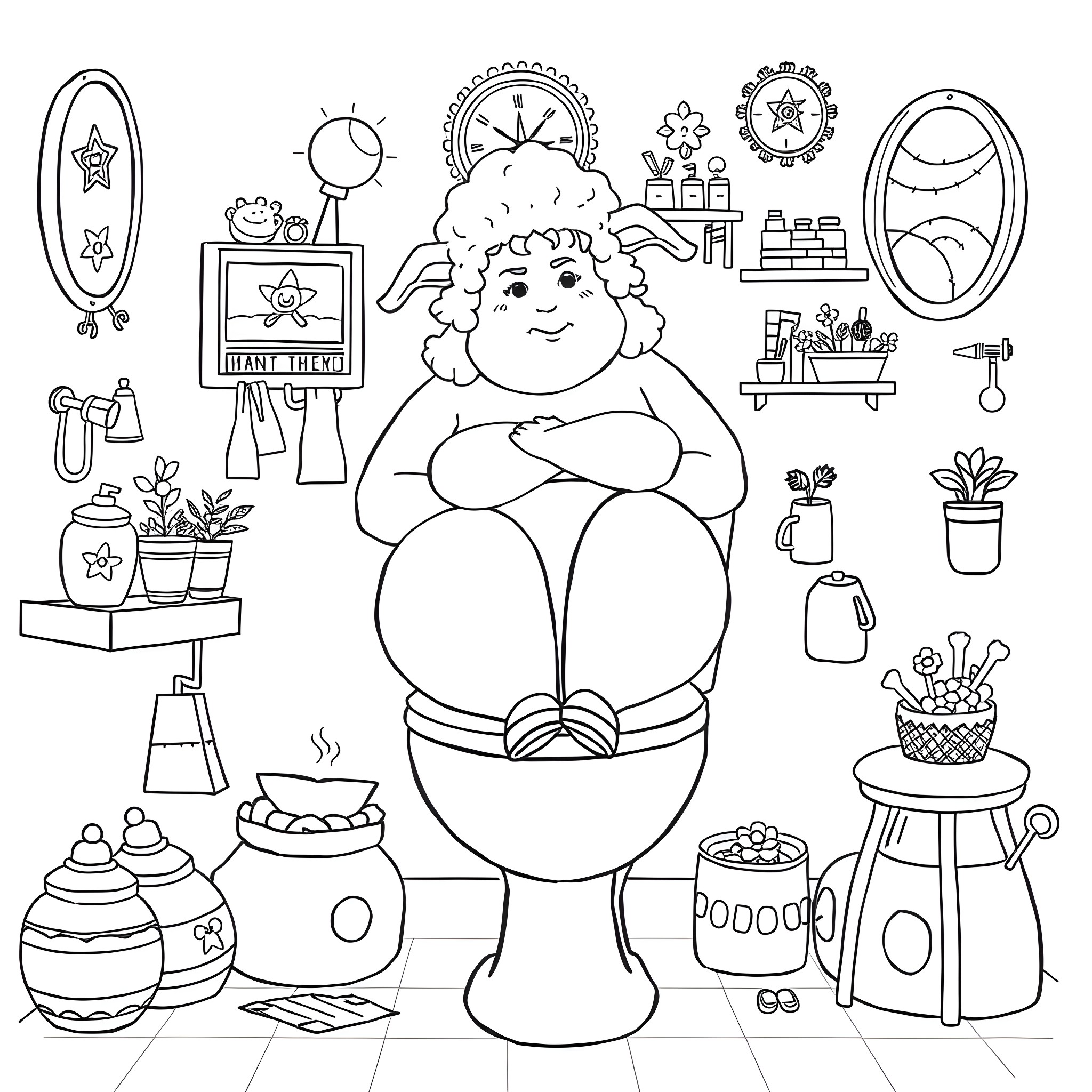 Lady Embracing Her Creativity in a Cozy Home Coloring Page (free black-and-white line drawing printable PDF for all, from beginners to advanced learners, including children, teens, adults, and seniors)