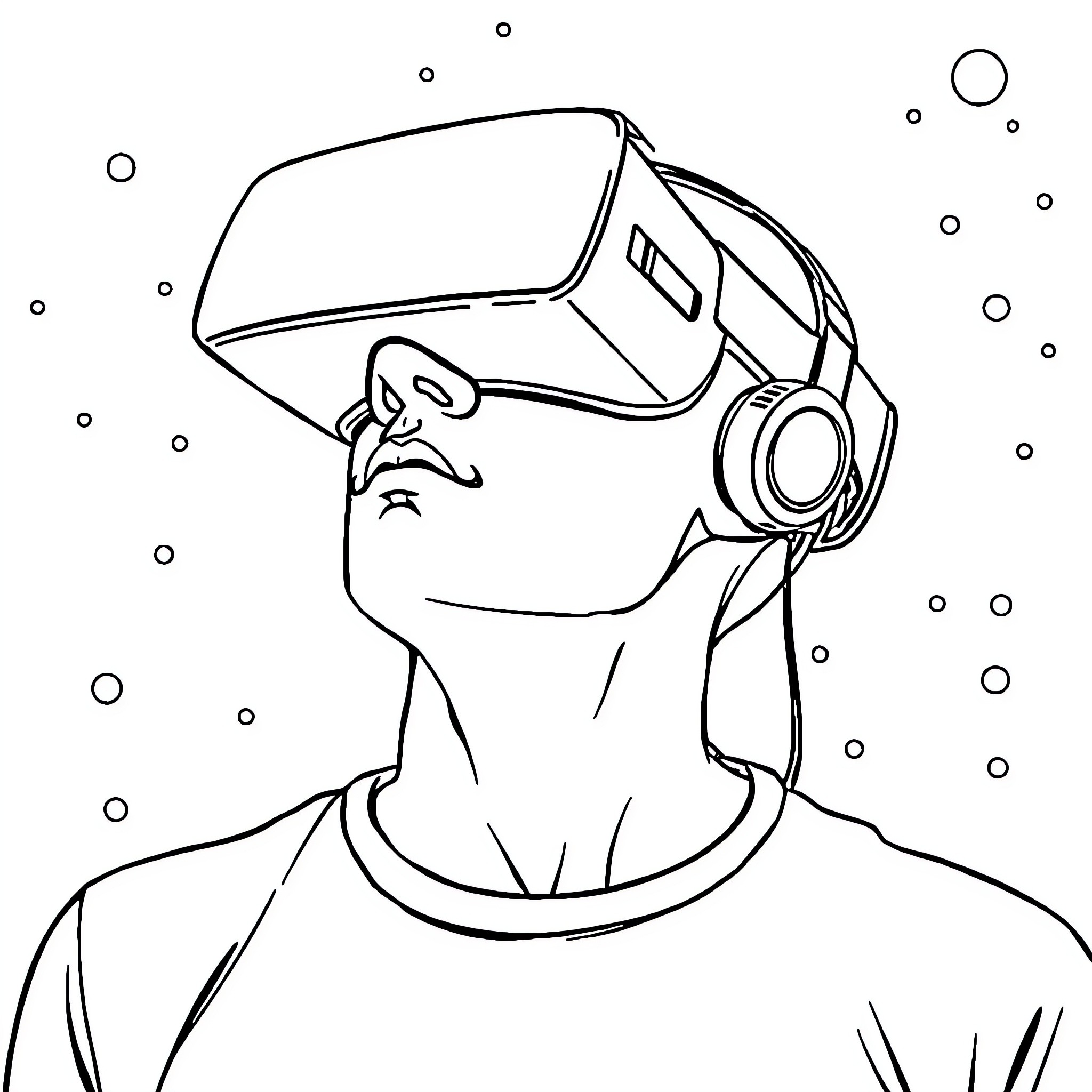 VR user immersed in virtual experience Coloring Page (free black-and-white line drawing printable PDF for all, from beginners to advanced learners, including children, teens, adults, and seniors)