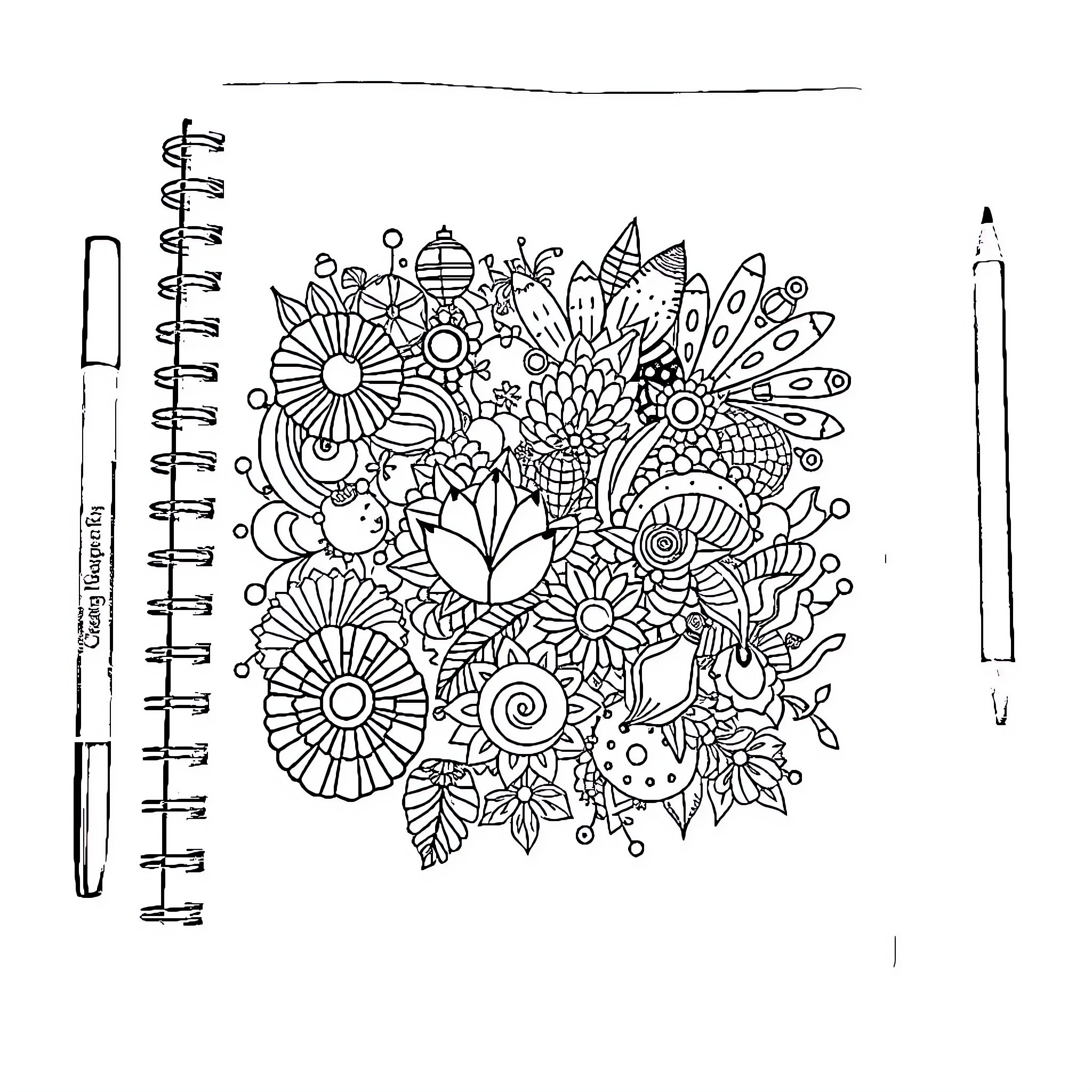 Doodle of whimsical floral pattern Coloring Page (free black-and-white line drawing printable PDF for all, from beginners to advanced learners, including children, teens, adults, and seniors)