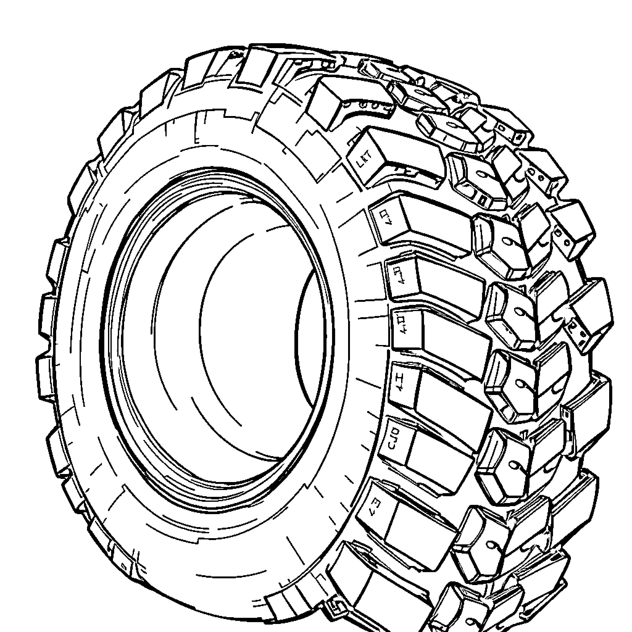 Iron Man Tire: Rugged and Powerful Tread Coloring Page (free black-and-white line drawing printable PDF for all, from beginners to advanced learners, including children, teens, adults, and seniors)