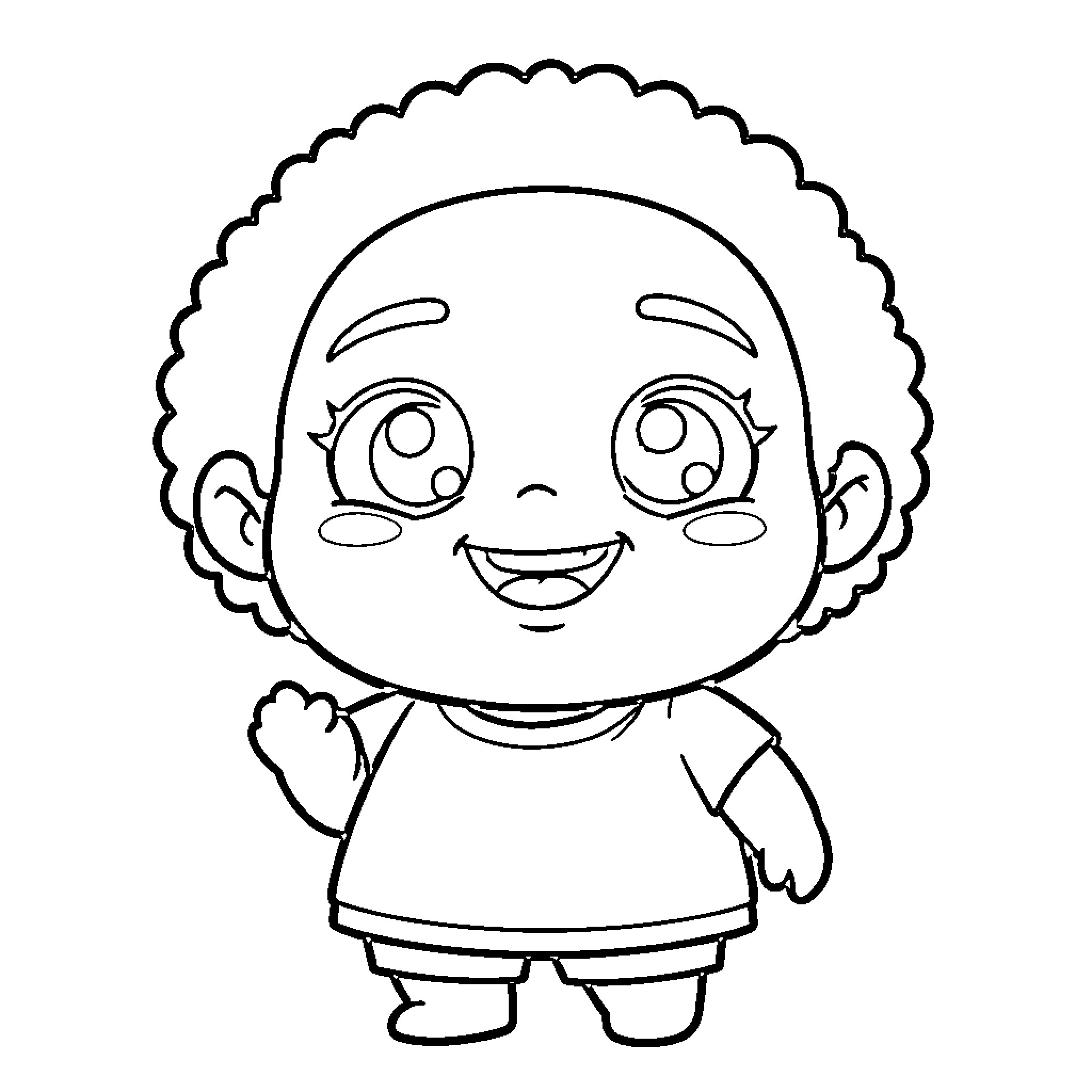 Booba Joyful Child Coloring Page (free black-and-white line drawing printable PDF for all, from beginners to advanced learners, including children, teens, adults, and seniors)