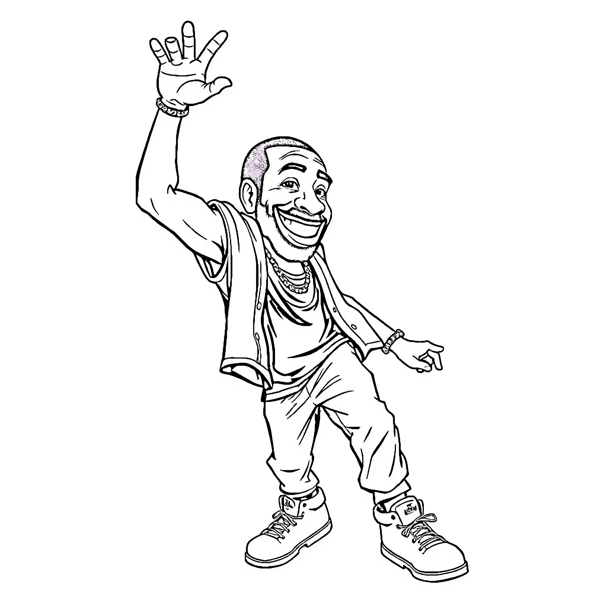 Tony Parker in celebratory gesture Coloring Page (free black-and-white line drawing printable PDF for all, from beginners to advanced learners, including children, teens, adults, and seniors)