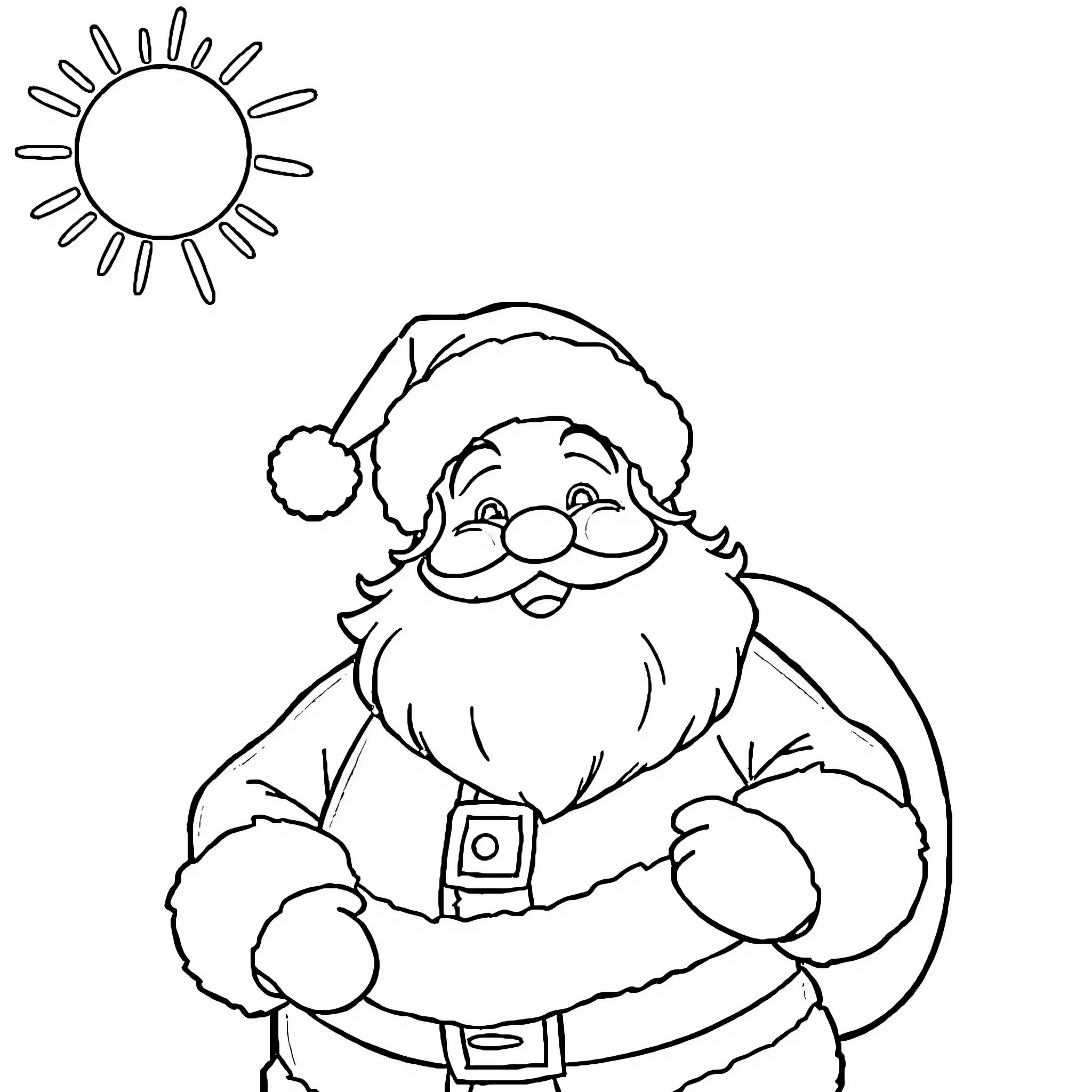 Santa Claus enjoying the sunshine Coloring Page (free black-and-white line drawing printable PDF for all, from beginners to advanced learners, including children, teens, adults, and seniors)