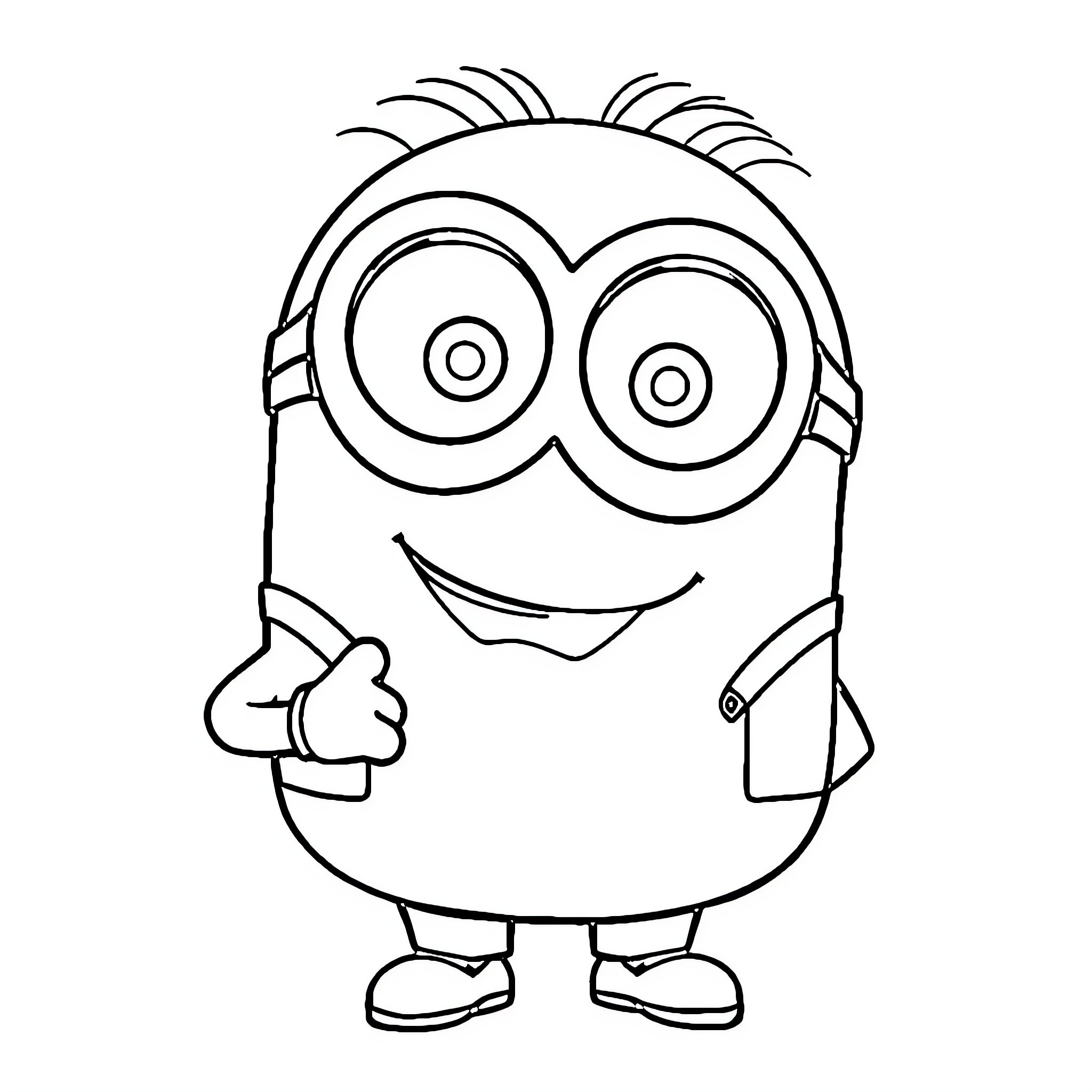 Minion character smiling and gesturing thumbs up Coloring Page (free black-and-white line drawing printable PDF for all, from beginners to advanced learners, including children, teens, adults, and seniors)