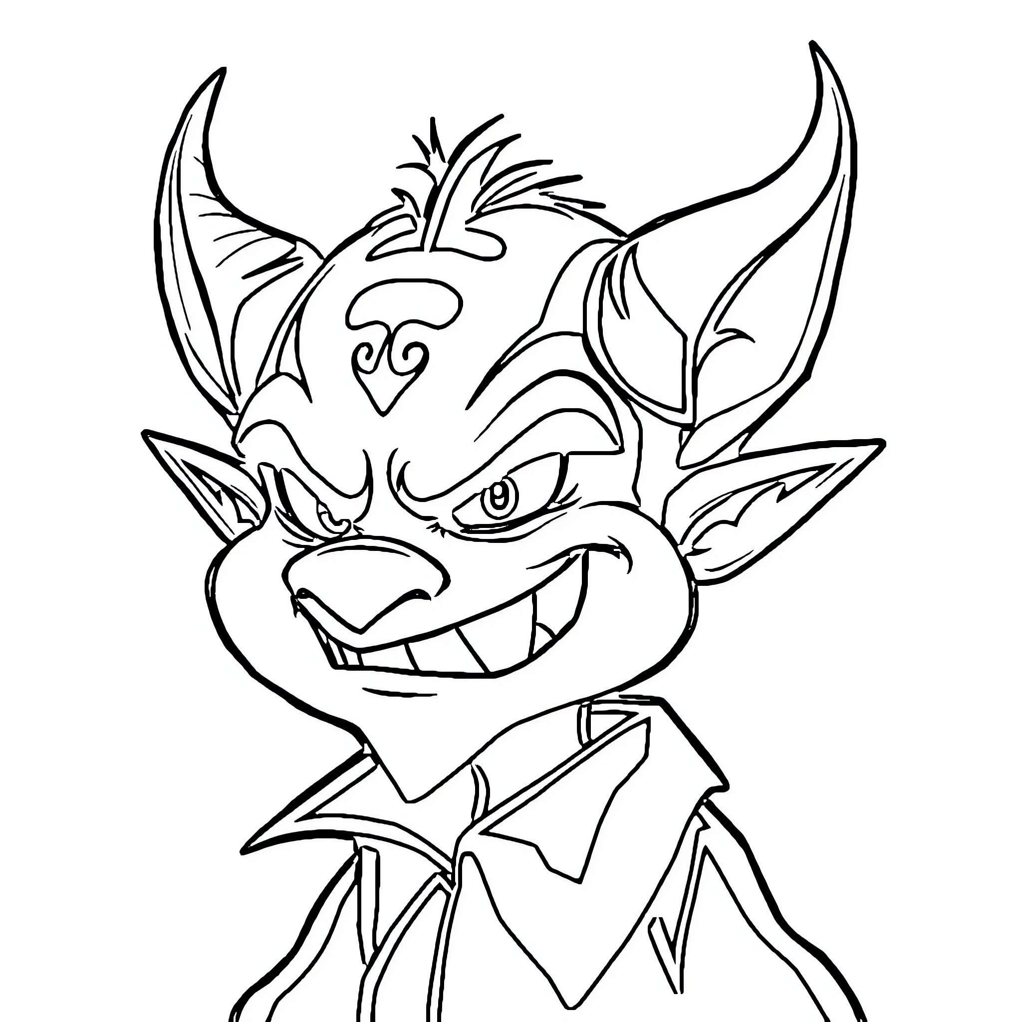 Labubu the mischievous creature in black and white Coloring Page (free black-and-white line drawing printable PDF for all, from beginners to advanced learners, including children, teens, adults, and seniors)