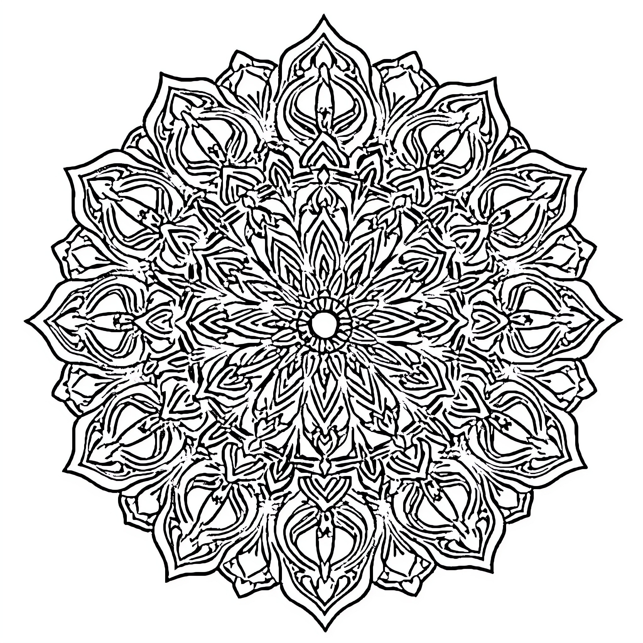 Mandalas with Intricate Geometric Patterns Coloring Page (free black-and-white line drawing printable PDF for all, from beginners to advanced learners, including children, teens, adults, and seniors)