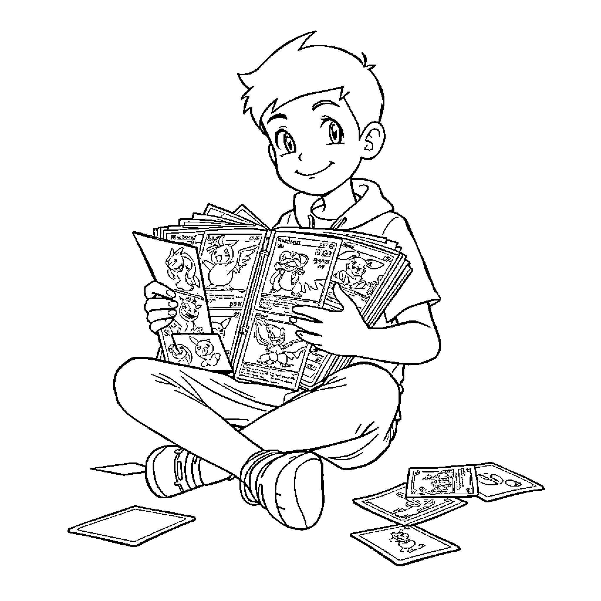 Boy enjoying reading comic books Coloring Page (free black-and-white line drawing printable PDF for all, from beginners to advanced learners, including children, teens, adults, and seniors)