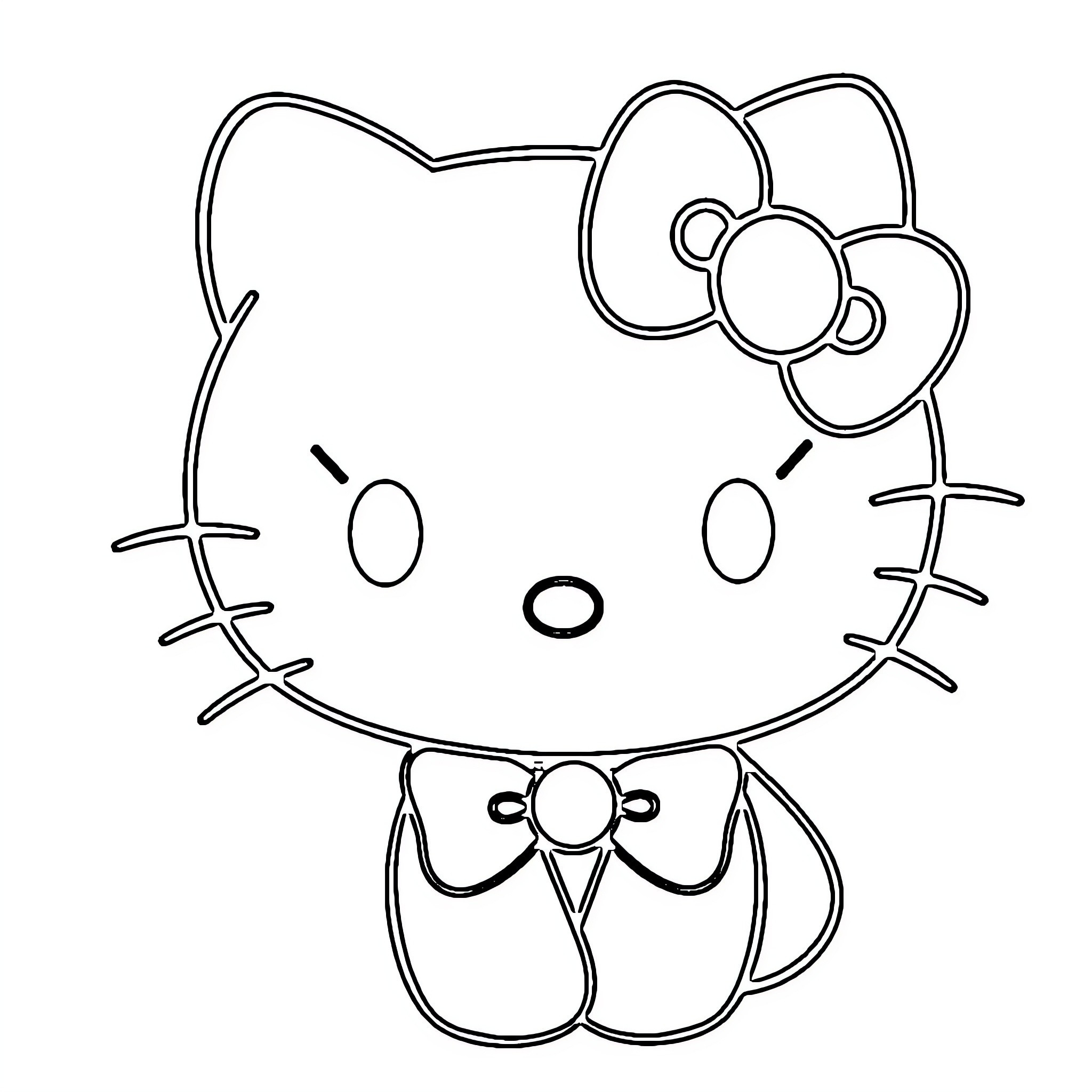 Hello Kitty drawing with bows Coloring Page (free black-and-white line drawing printable PDF for all, from beginners to advanced learners, including children, teens, adults, and seniors)