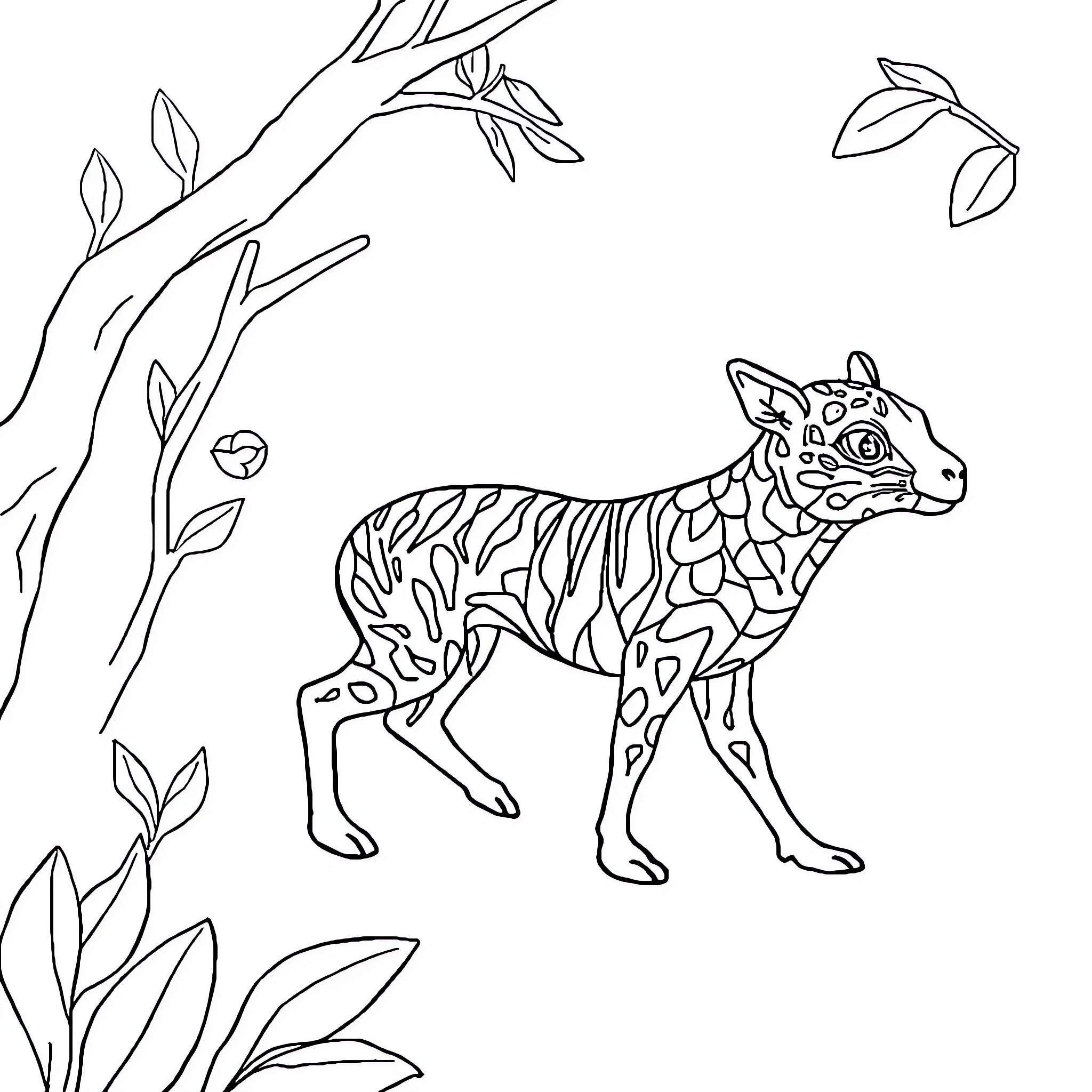 Animal in the wild vegetation Coloring Page (free black-and-white line drawing printable PDF for all, from beginners to advanced learners, including children, teens, adults, and seniors)