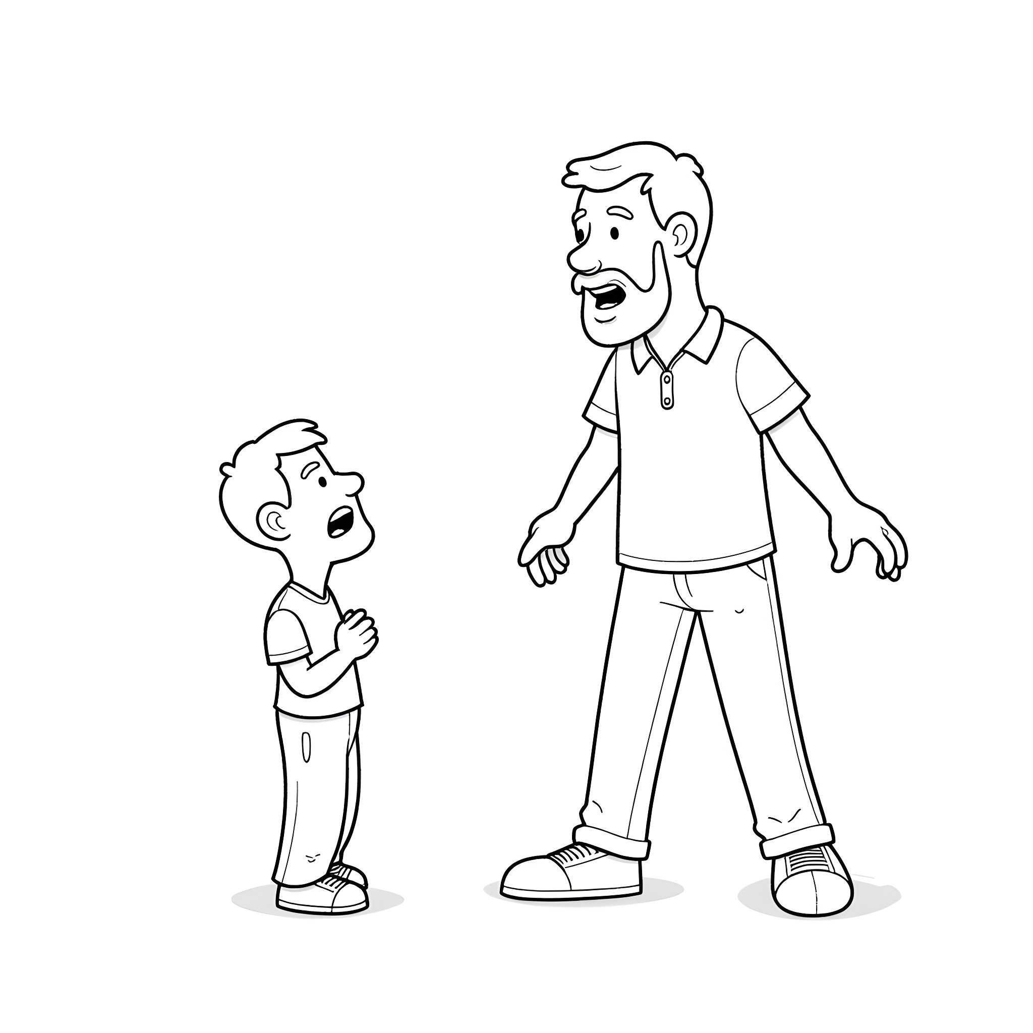 Man scolding or disciplining a child Coloring Page (free black-and-white line drawing printable PDF for all, from beginners to advanced learners, including children, teens, adults, and seniors)