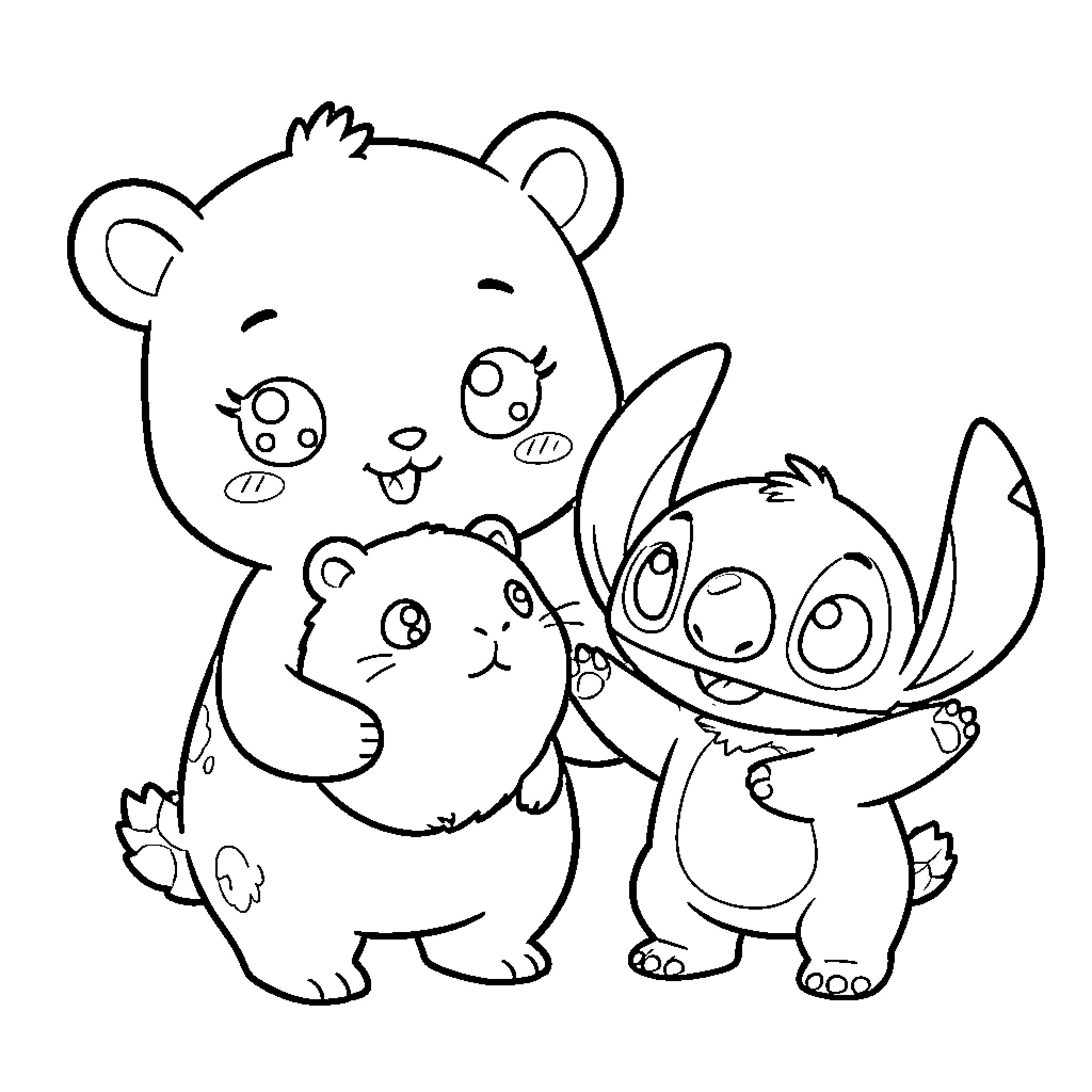 Labubu's Playful Pals: Whimsical Animal Friends Coloring Page (free black-and-white line drawing printable PDF for all, from beginners to advanced learners, including children, teens, adults, and seniors)