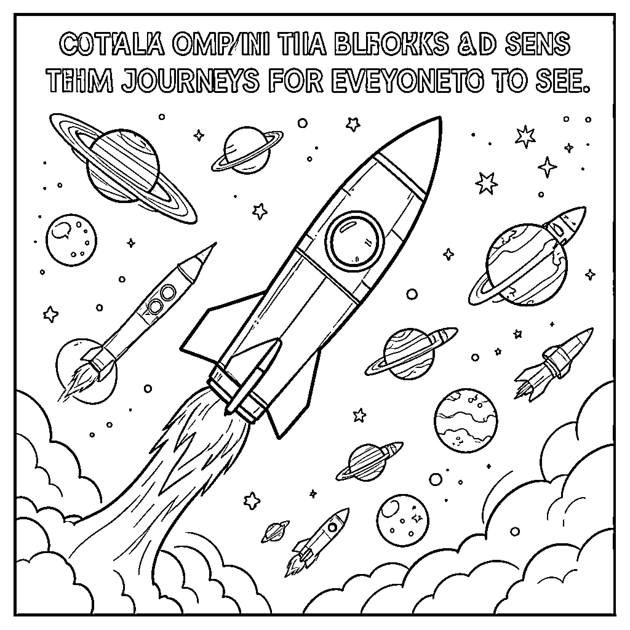 SpaceX rocket launching through a star filled galaxy Coloring Page (free black-and-white line drawing printable PDF for all, from beginners to advanced learners, including children, teens, adults, and seniors)