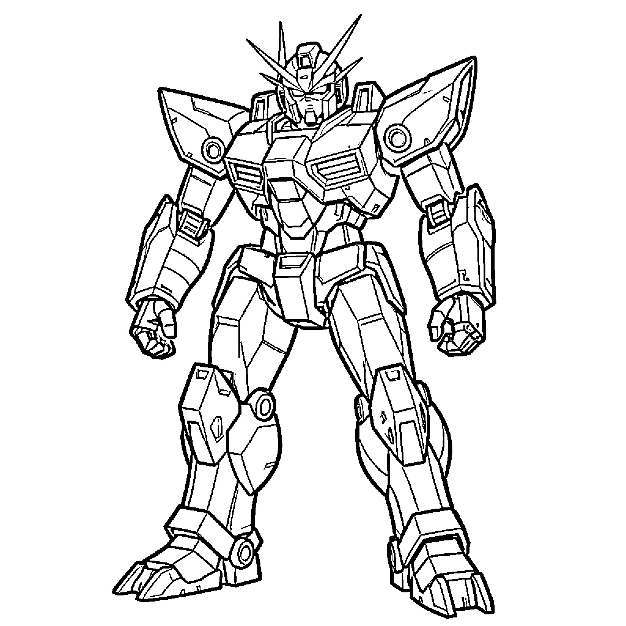 Robot standing in a powerful heroic pose Coloring Page (free black-and-white line drawing printable PDF for all, from beginners to advanced learners, including children, teens, adults, and seniors)