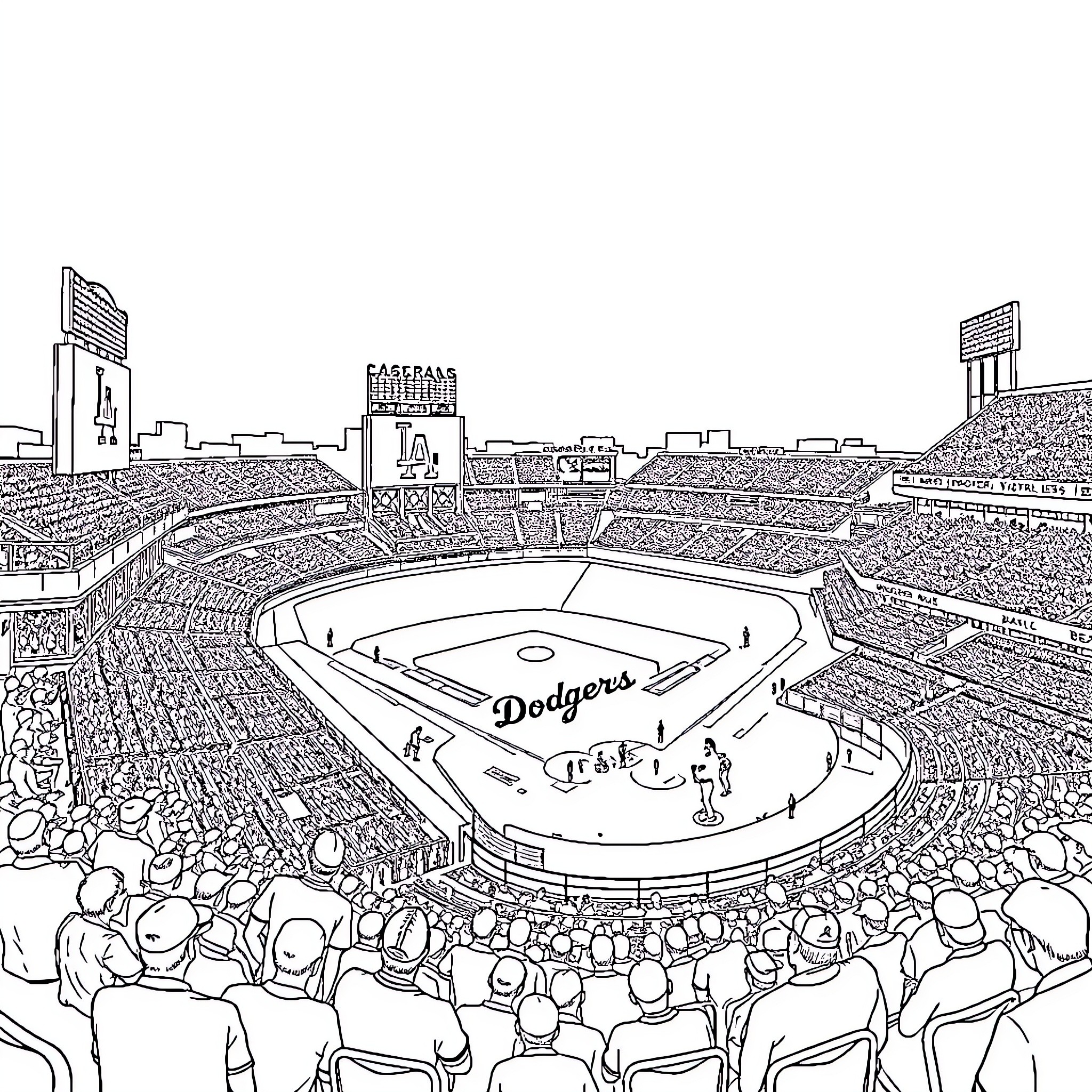 Stadium packed with enthusiastic spectators Coloring Page (free black-and-white line drawing printable PDF for all, from beginners to advanced learners, including children, teens, adults, and seniors)