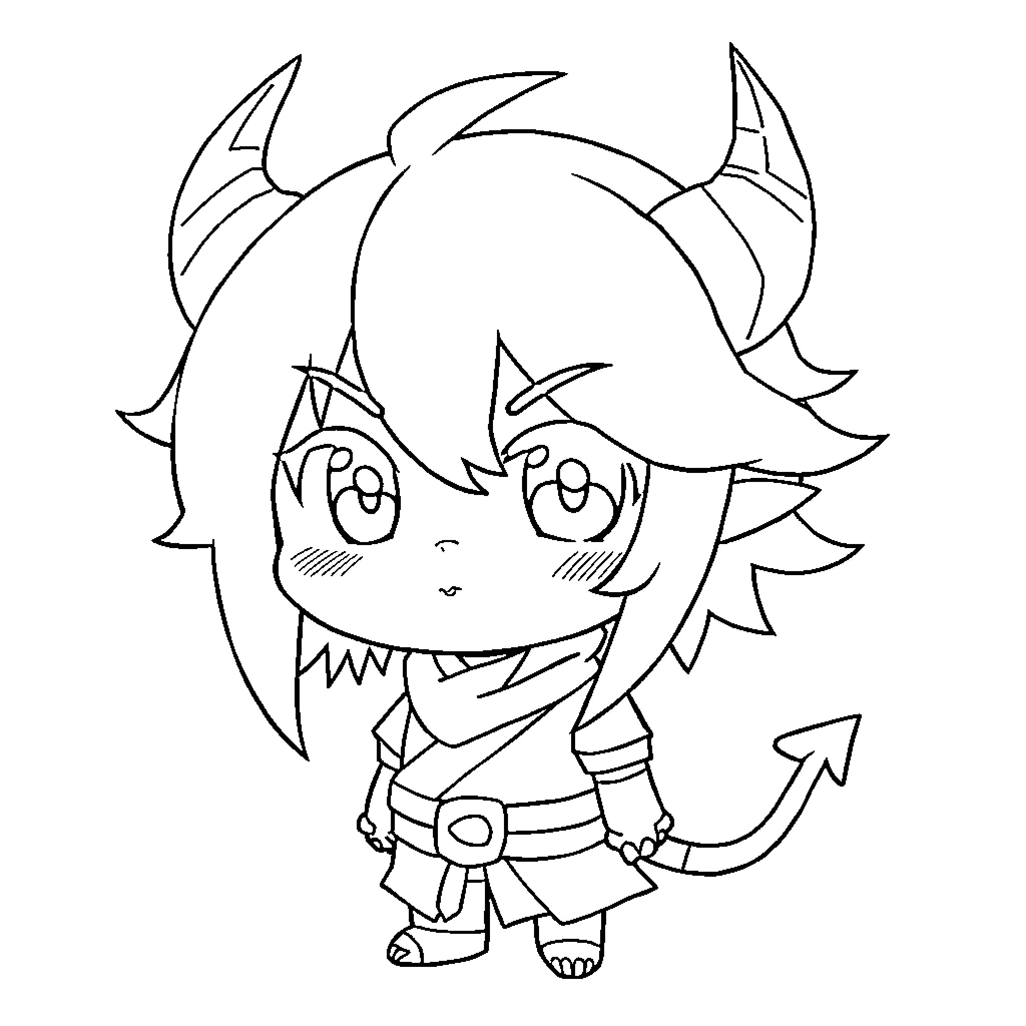 Tokito in a Playful Chibi Pose Coloring Page (free black-and-white line drawing printable PDF for all, from beginners to advanced learners, including children, teens, adults, and seniors)
