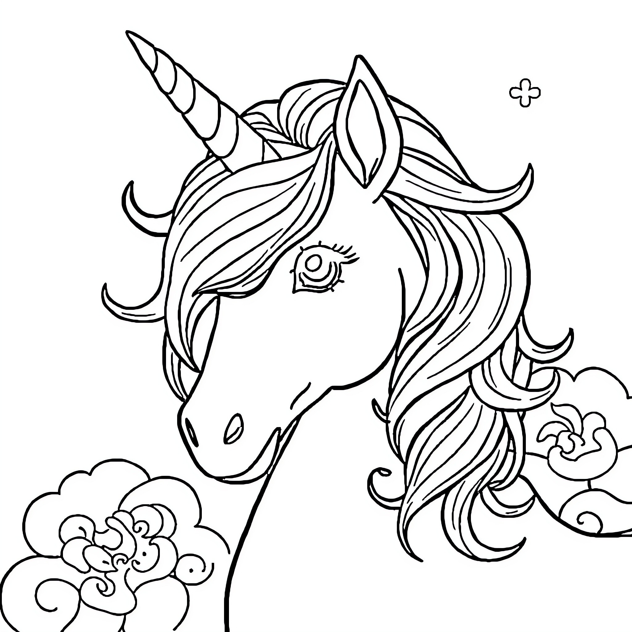 Unicorn with magical floral details Coloring Page (free black-and-white line drawing printable PDF for all, from beginners to advanced learners, including children, teens, adults, and seniors)