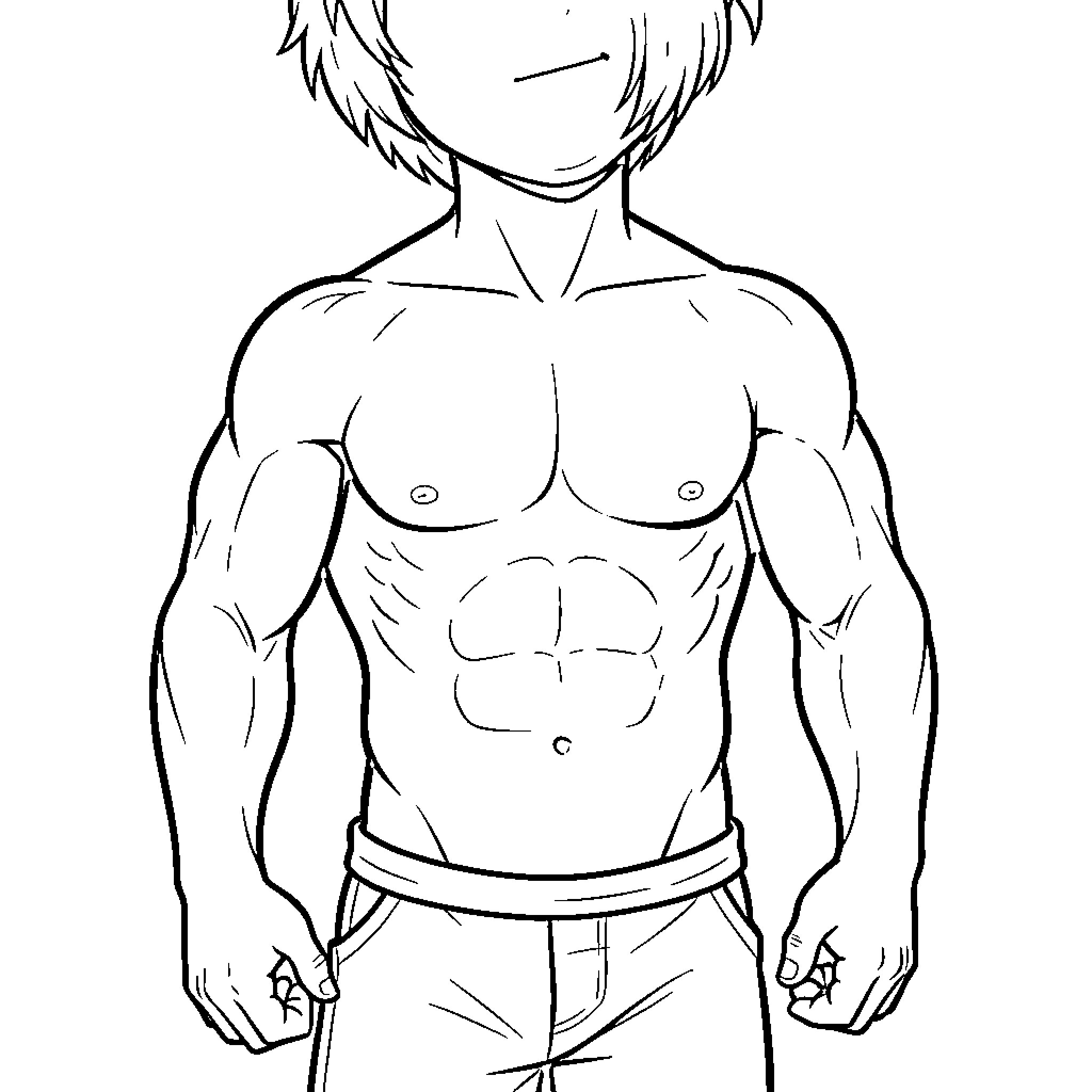 Child showing off a muscular physique and strong pose Coloring Page (free black-and-white line drawing printable PDF for all, from beginners to advanced learners, including children, teens, adults, and seniors)